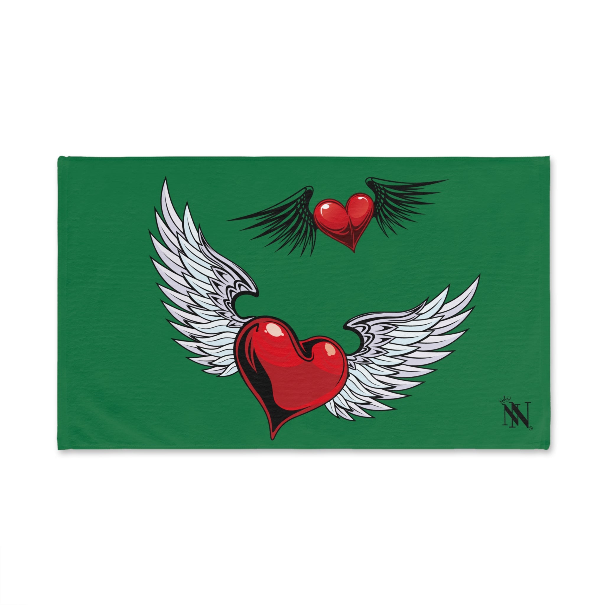Double Hearts with Wings Green Cum Towel