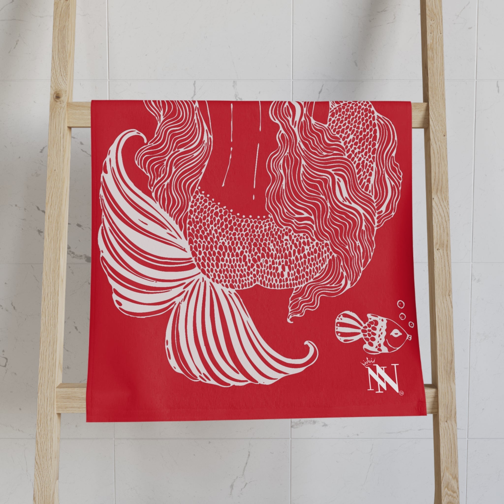 Mermaid Sitting Her Back Turned Red Cum Towel