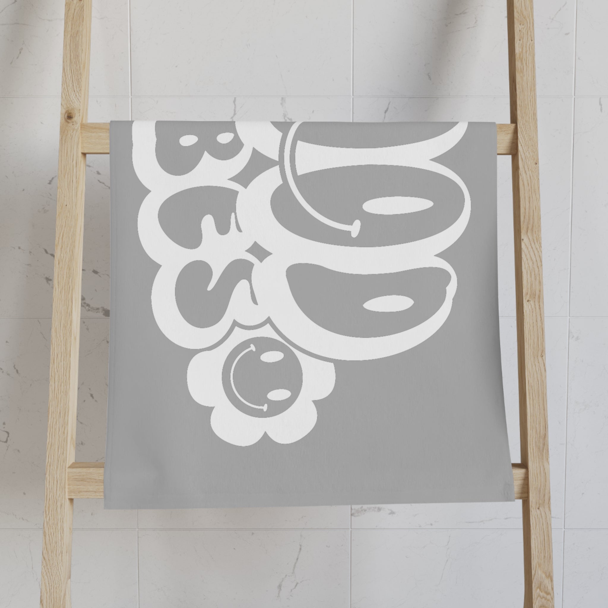 Smiley Happy Face Good Vibes Light Grey | Mix & Match Classic Fun-Flirty Loversâ Towels