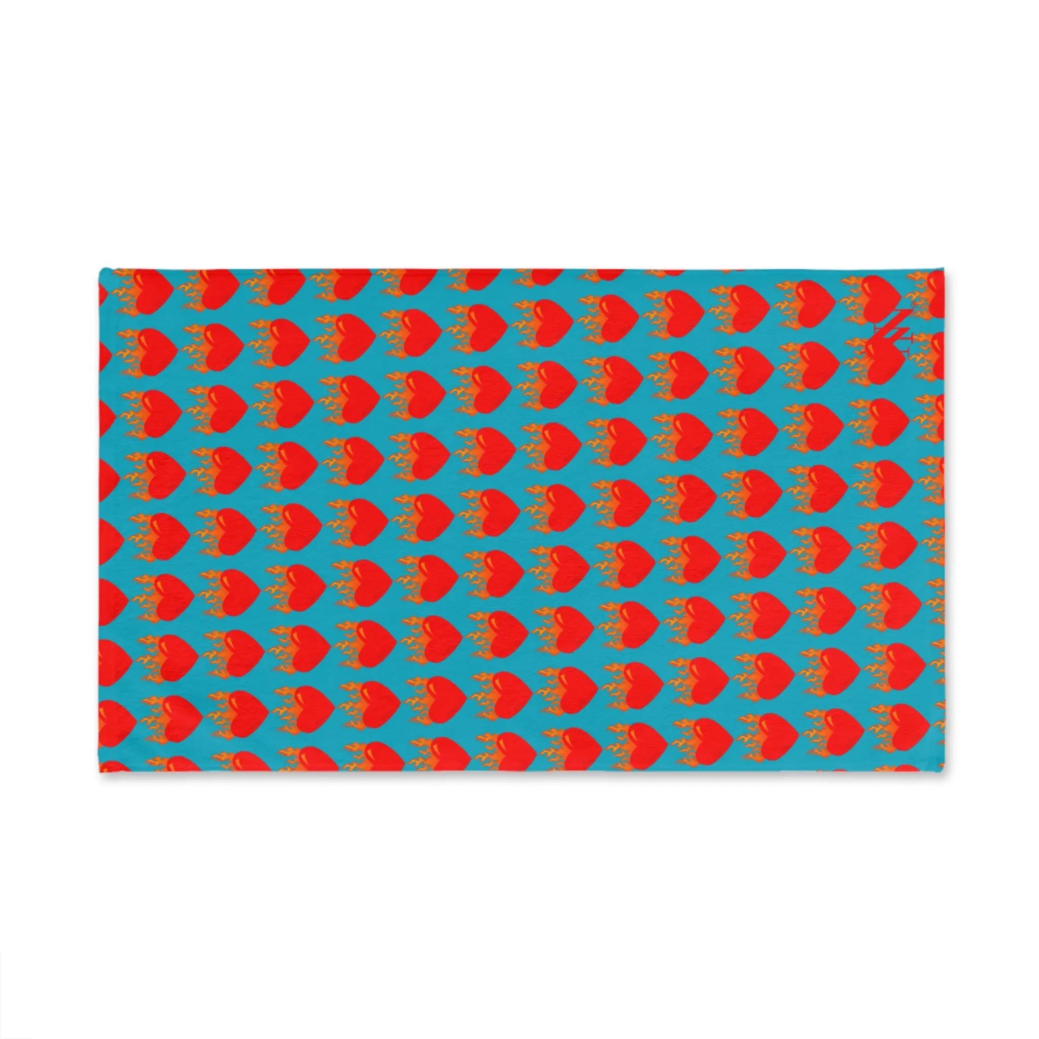 Red Flaming Heart Teal Print Cum Towel