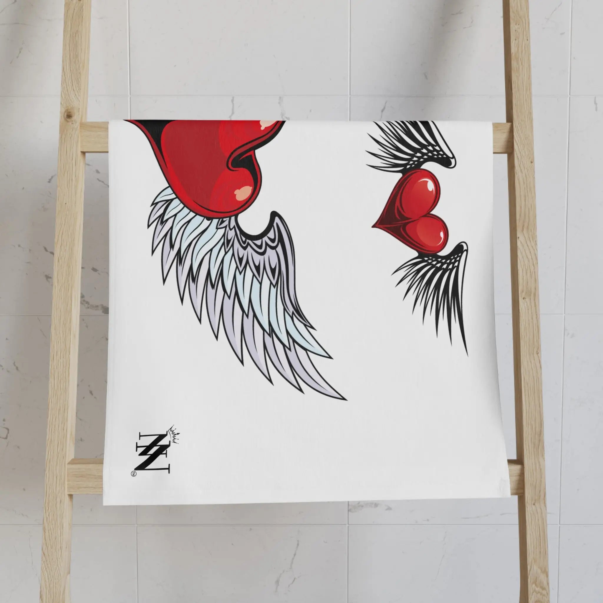 Double Hearts with Wings Cum Towel
