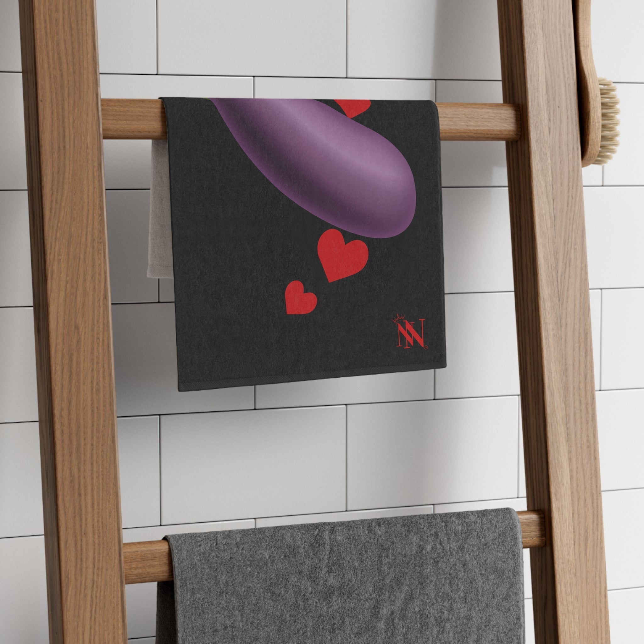 Eggplant Love Emoji Black | Mix & Match Soft Fun-Flirty Lovers’ Towels