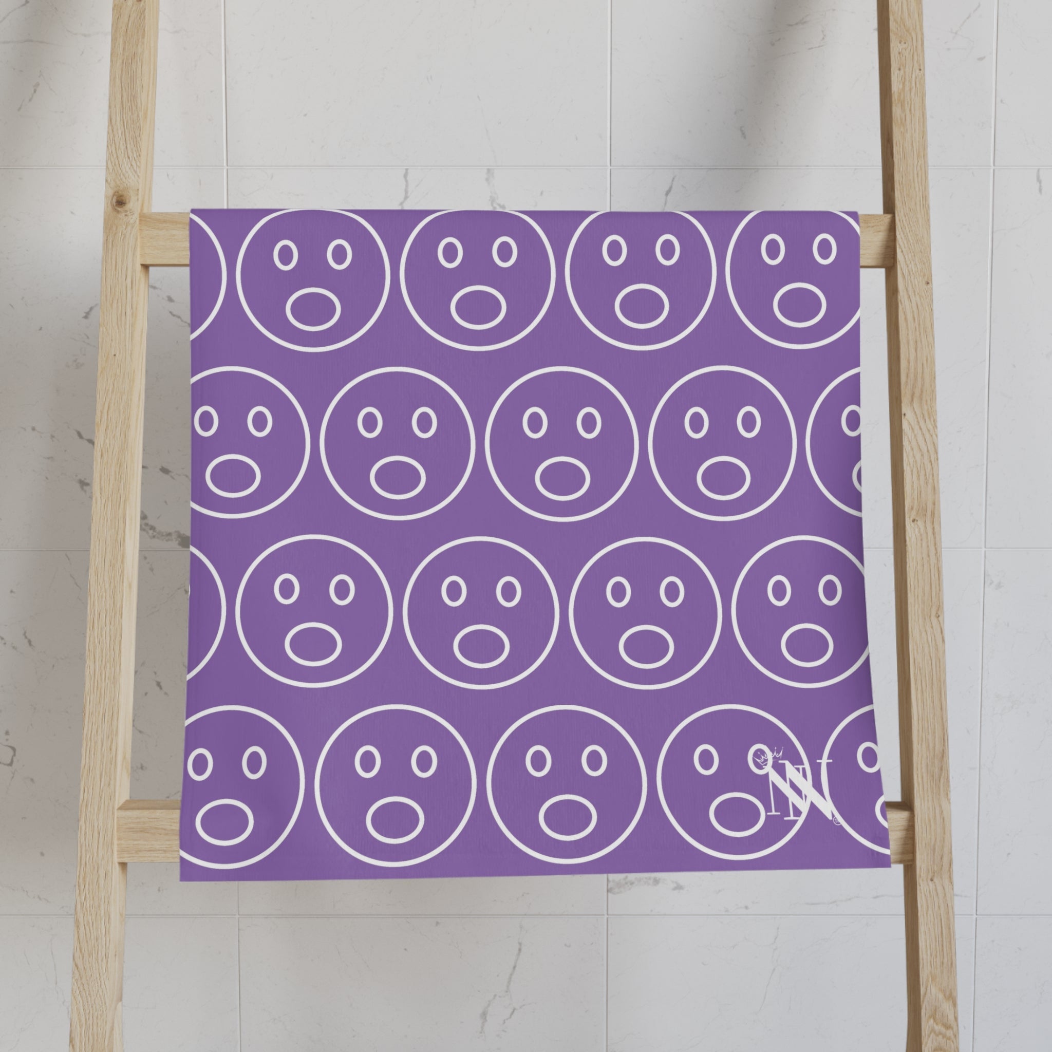 Surprised Emoji Pattern Light Purple Cum Towel