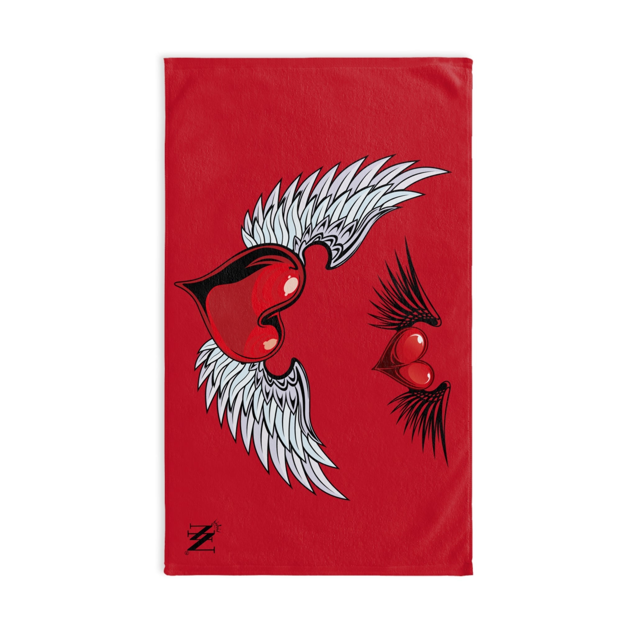 Double Hearts with Wings Red Cum Towel