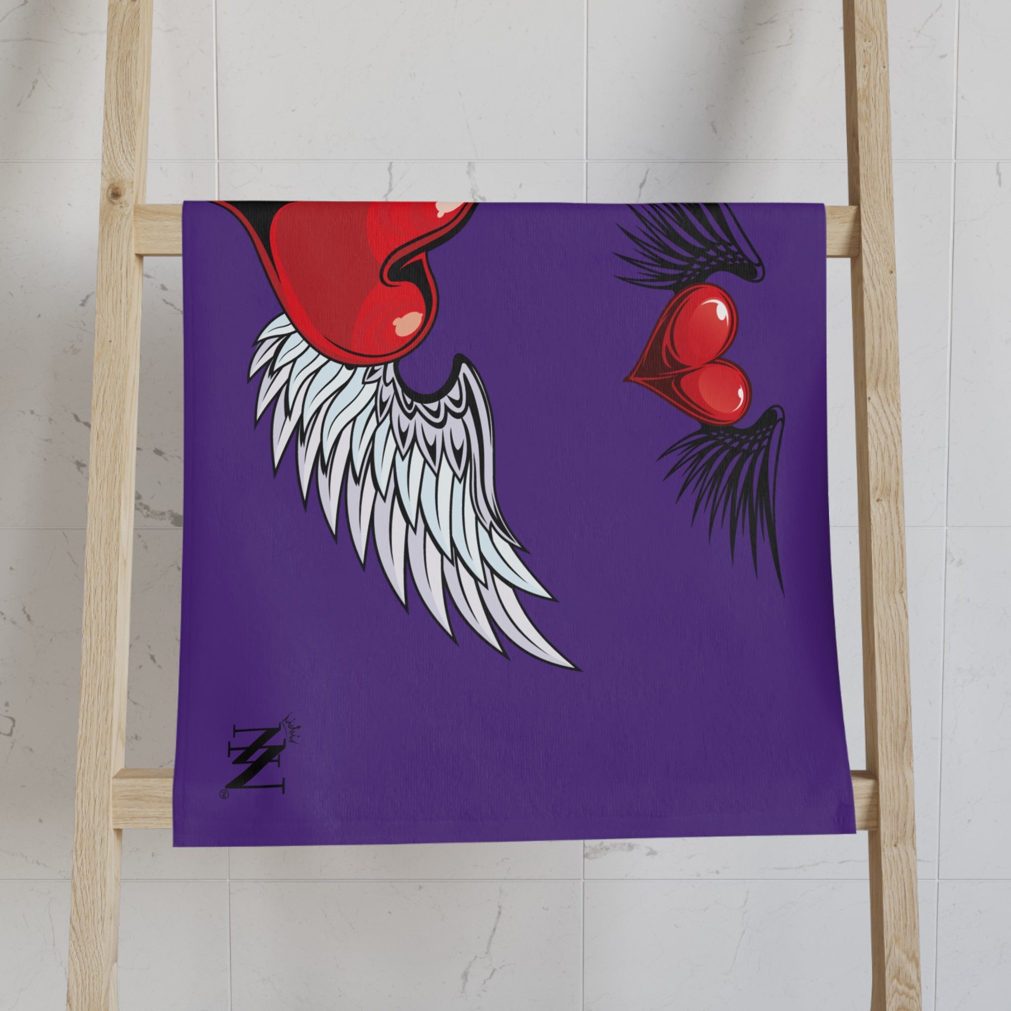 Double Hearts with Wings Purple Cum Towel