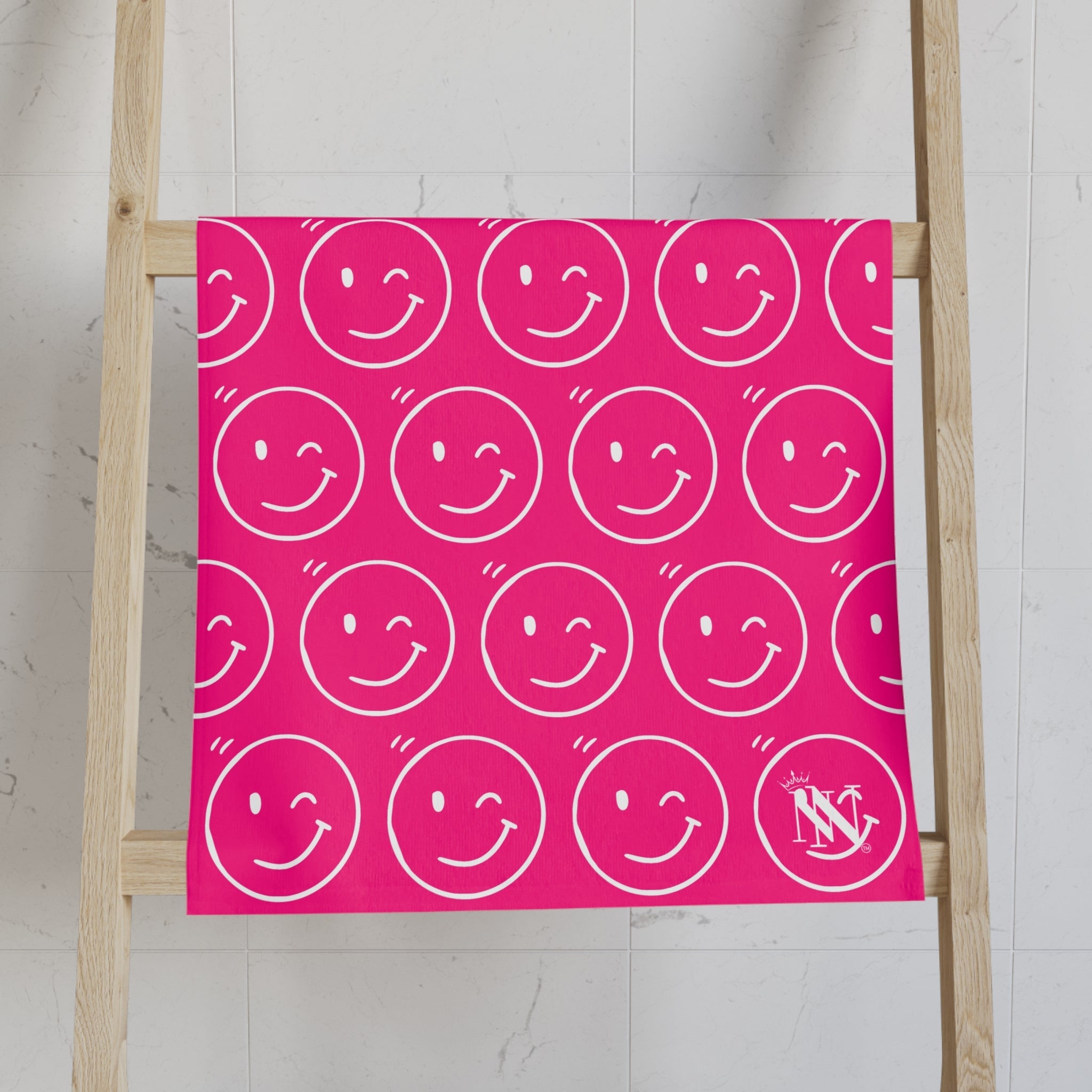 Wink Emoji Pattern Signature Pink Cum Towel