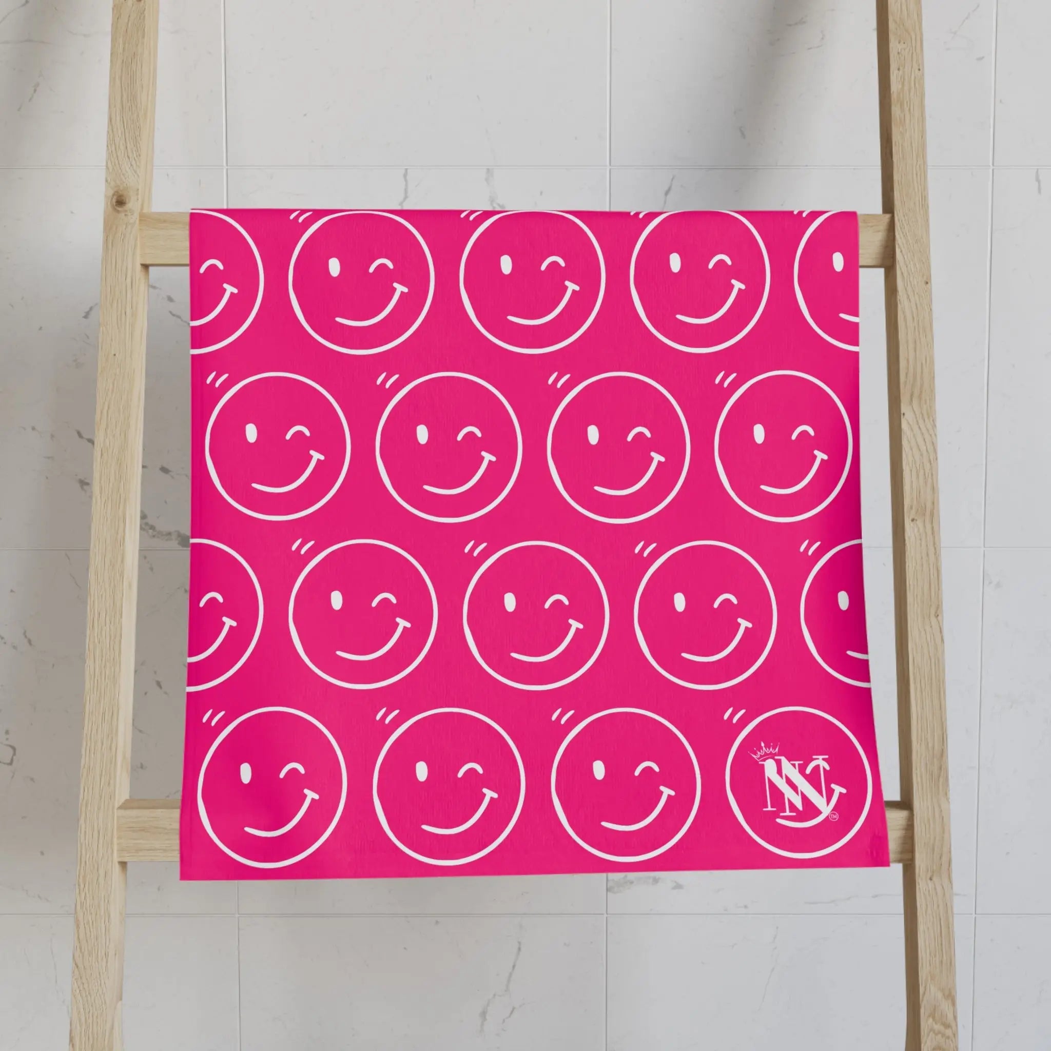Wink Emoji Pattern Signature Pink Cum Towel