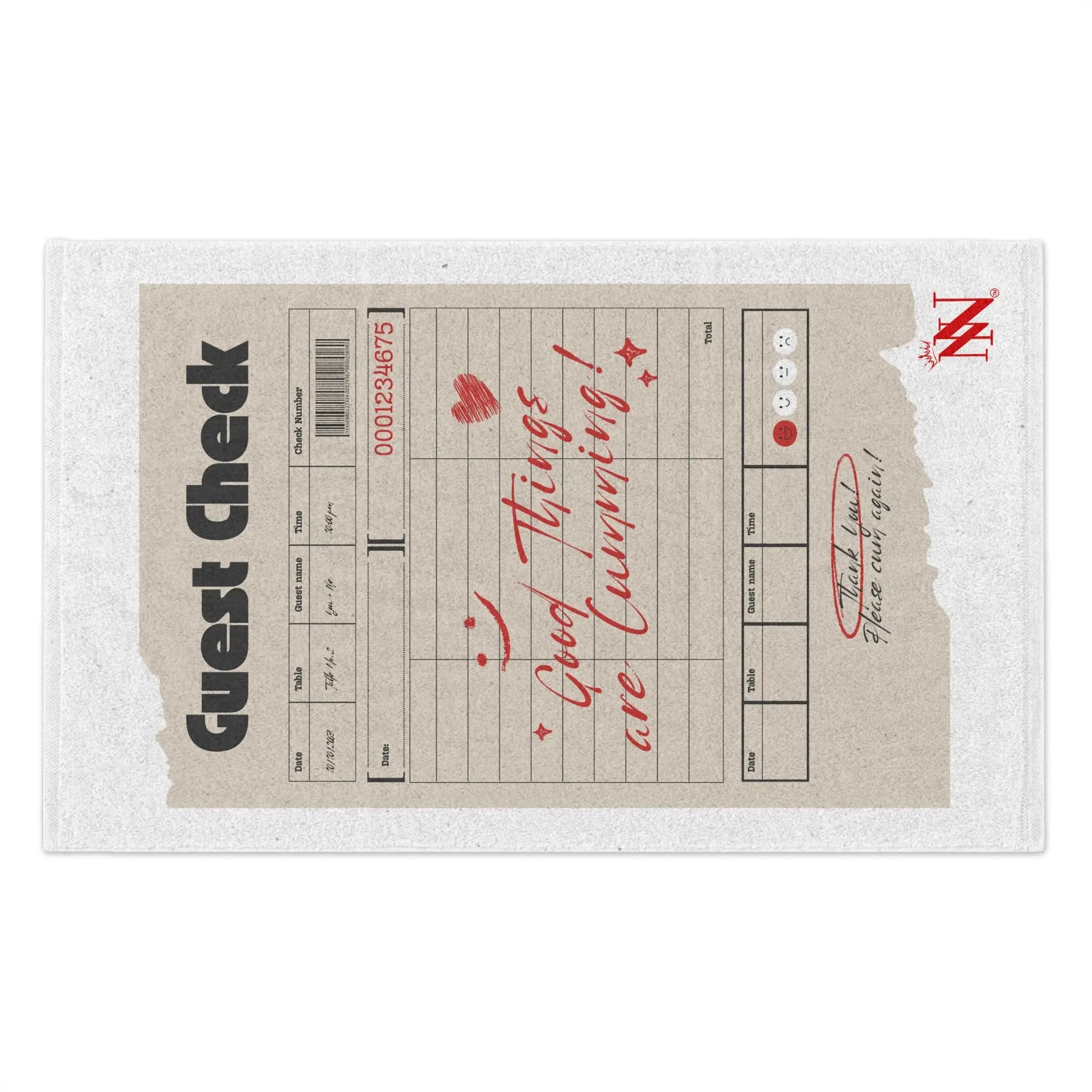Good Things Are Cumming! Vintage Guest Check | Mix & Match Soft Fun-Flirty Lovers’ Towels