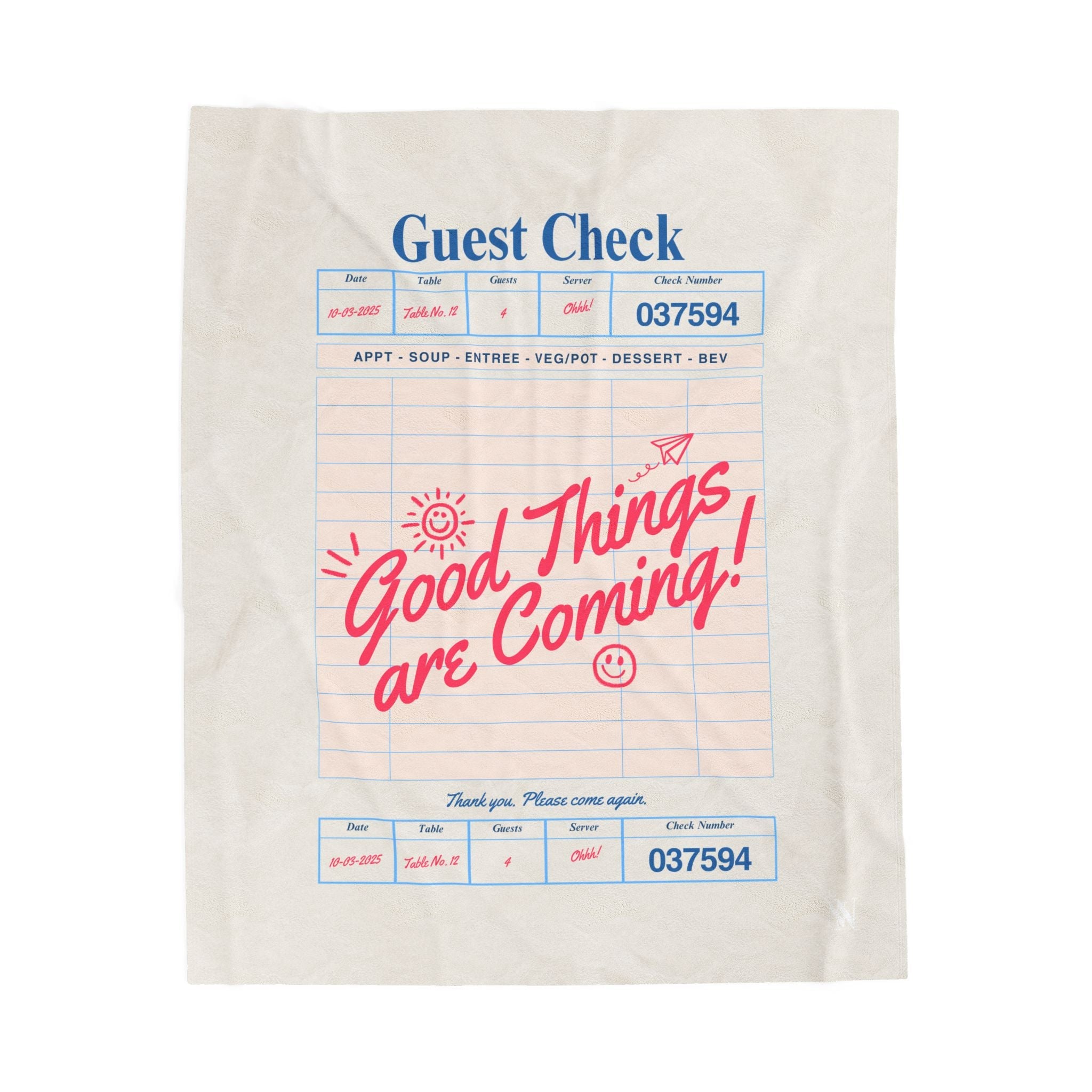 Good Things Are Coming Guest Check | Mix & Match Velveteen Fun-Flirty Lovers’ Blankets