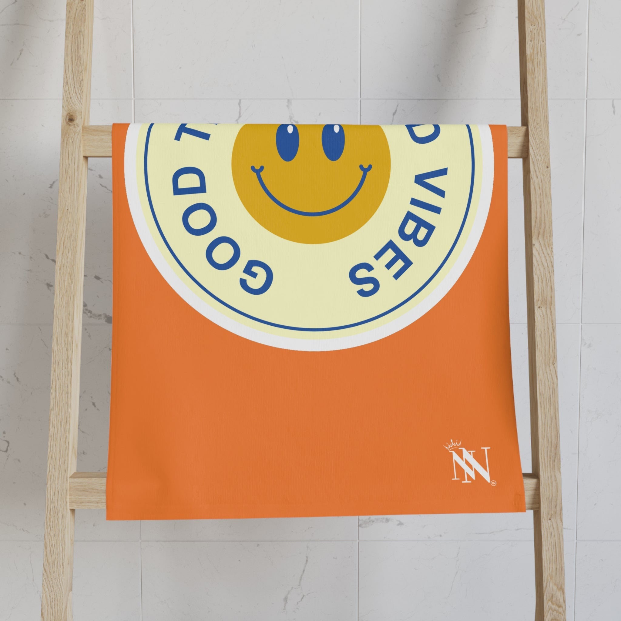Good Times Good Vibes Happy Face Bright Orange Cum Towel