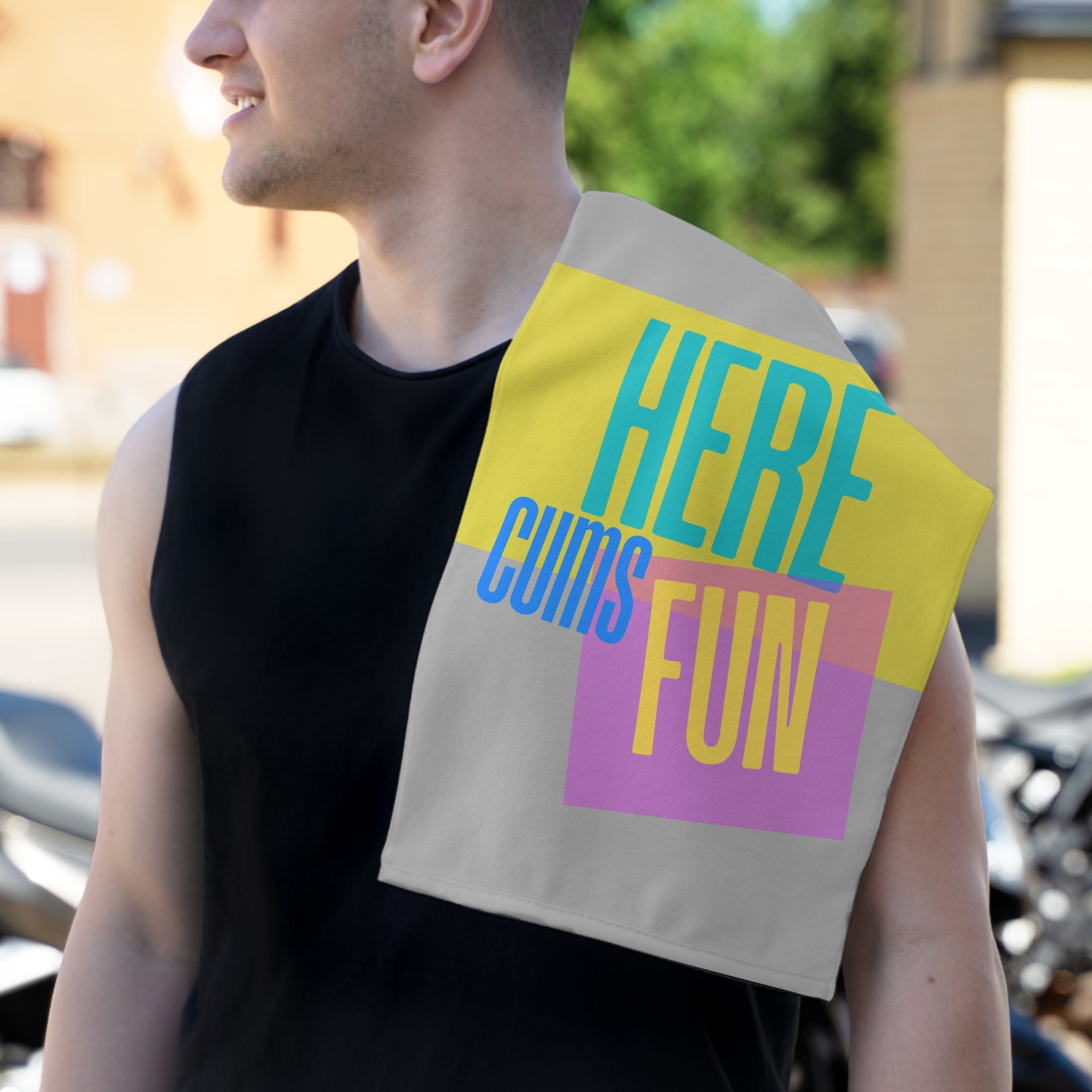 Here Cums Fun Light Grey | Mix & Match Soft Fun-Flirty Lovers’ Towels