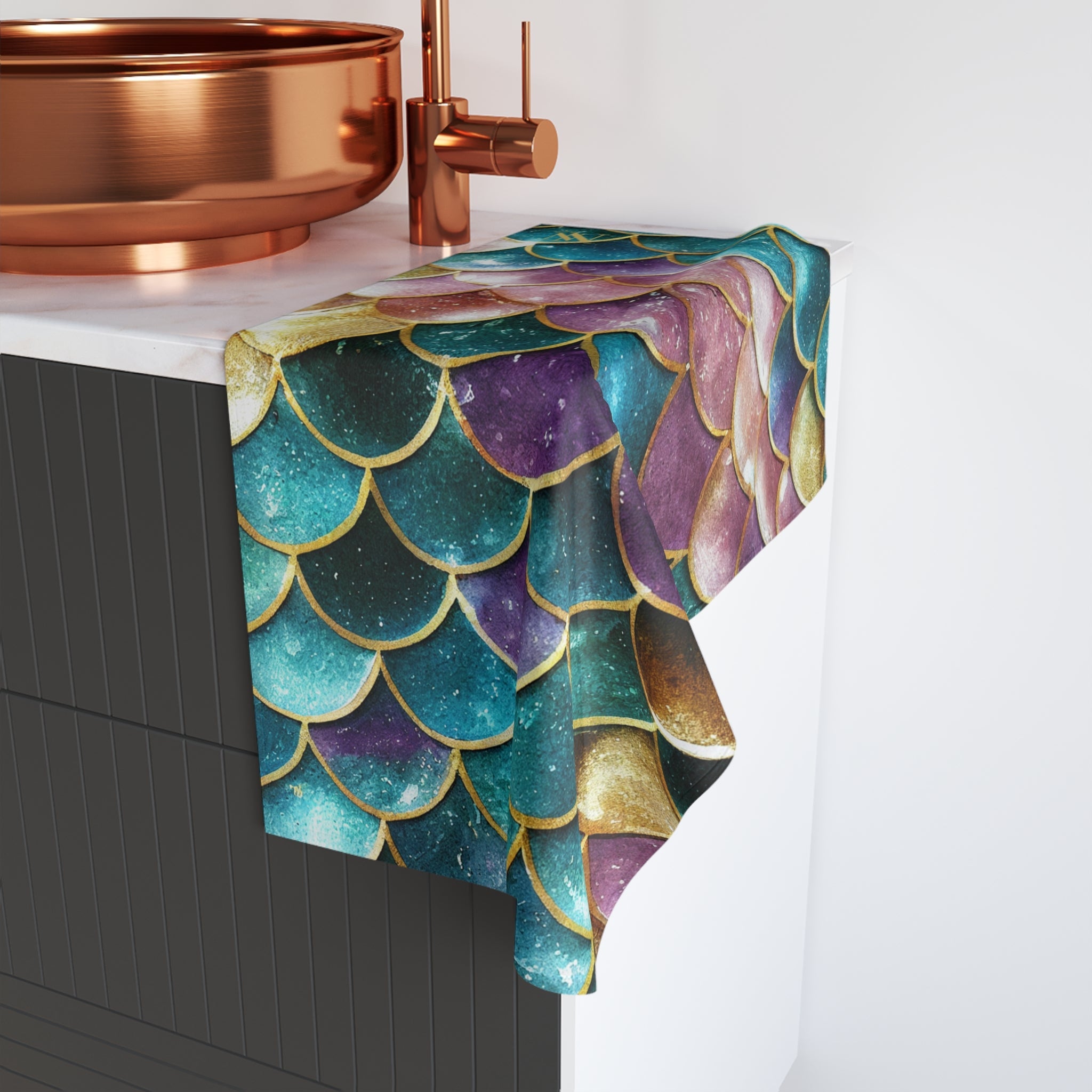 Colorful Gold Mermaid Scales | Mix & Match Original Fun-Flirty Lovers’ Towels
