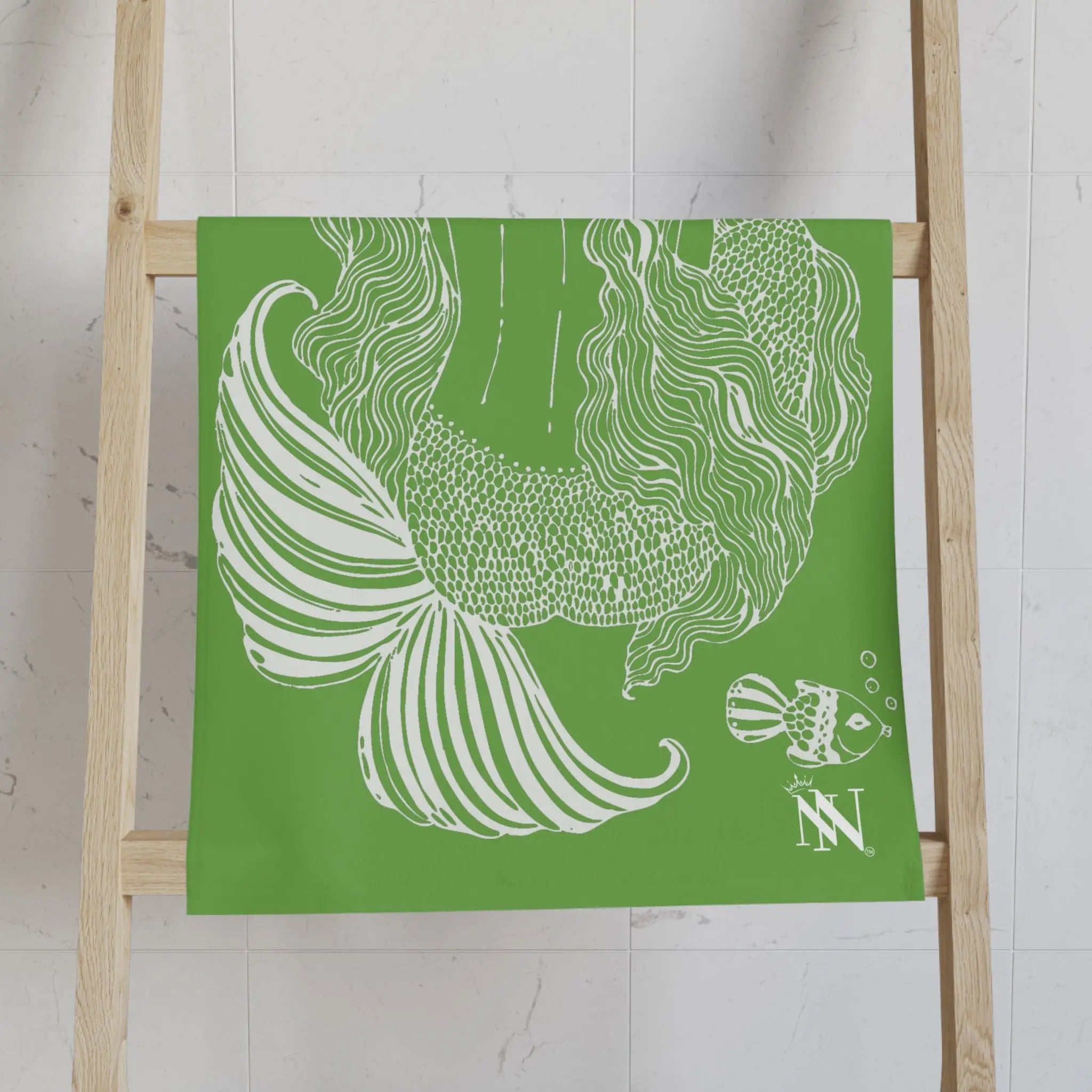 Mermaid Sitting Her Back Turned Lime Green Cum Towel