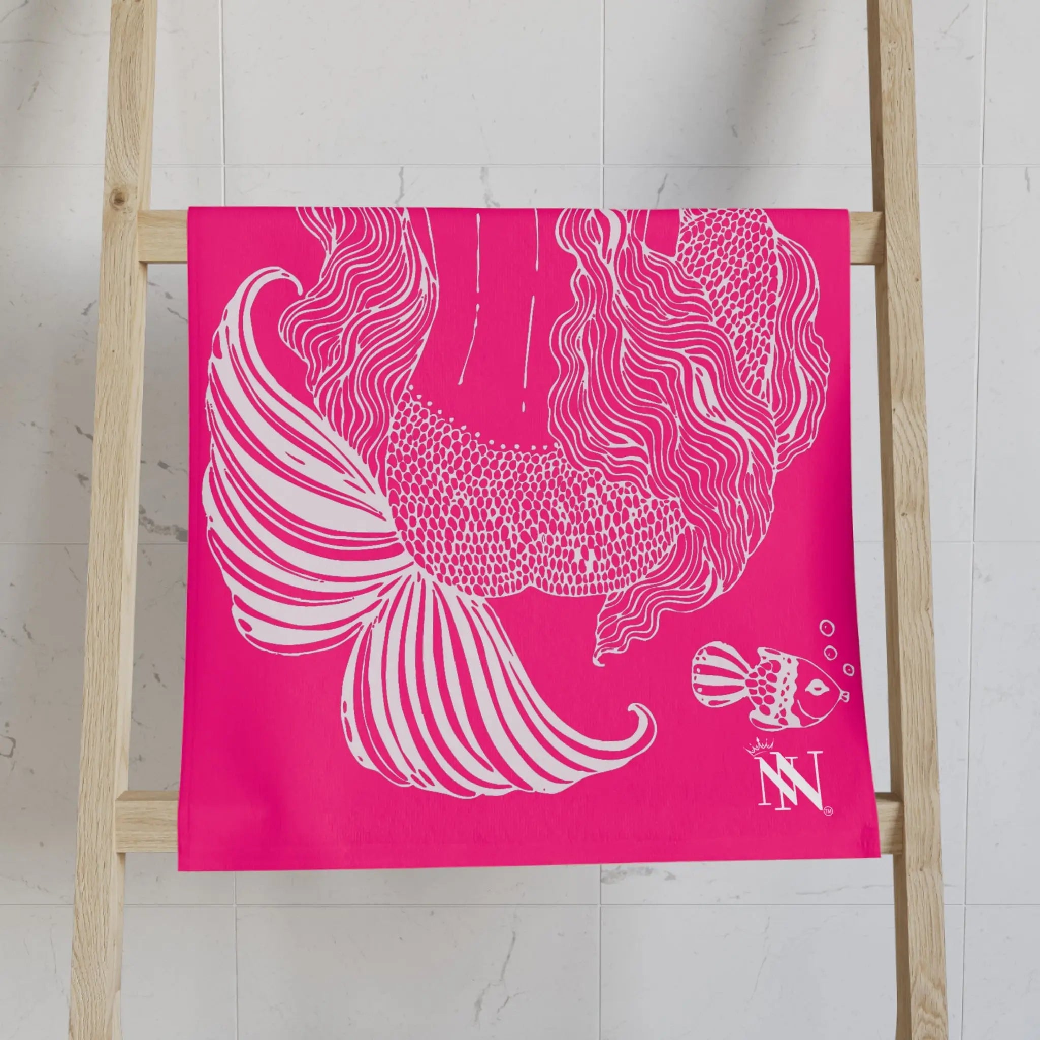 Mermaid Sitting Her Back Turned Signature Pink Cum Towel