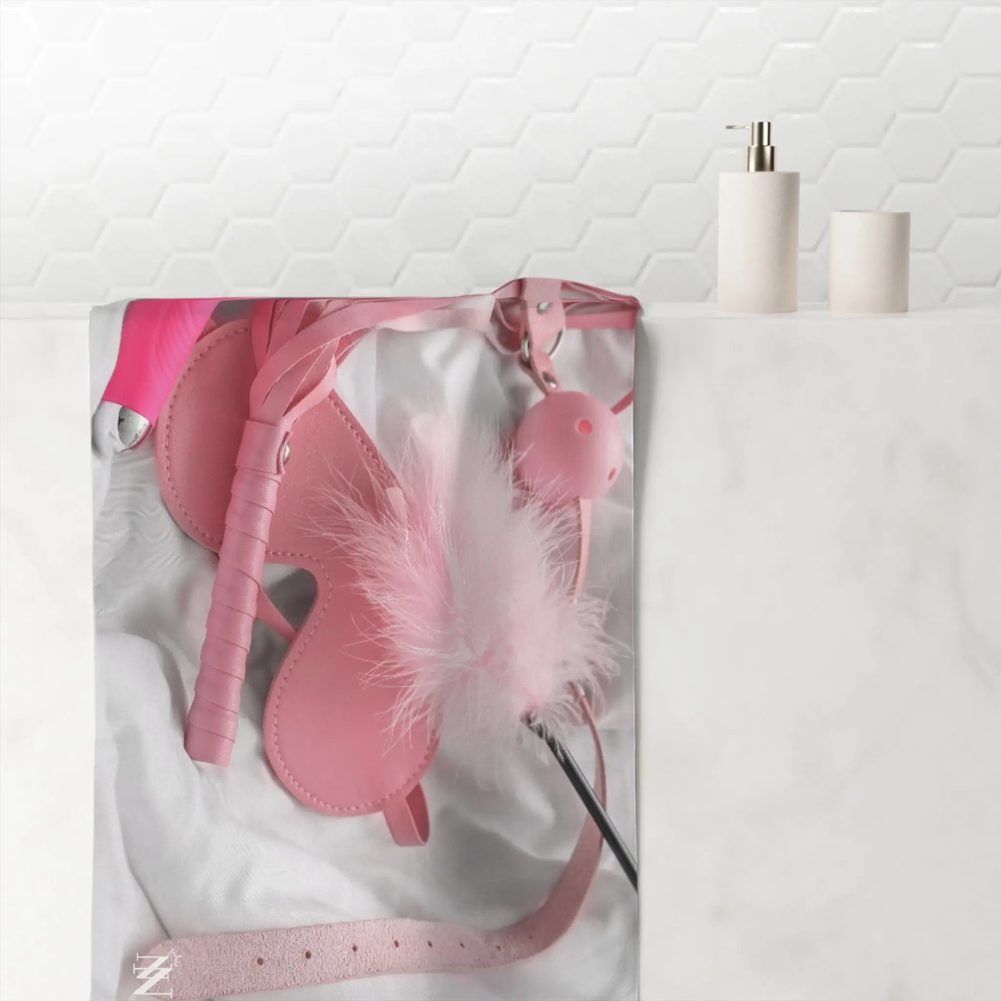 Kinky Pink Sex Toys & Feather Photograph | Mix & Match XL Fun-Flirty Lovers’ Towels