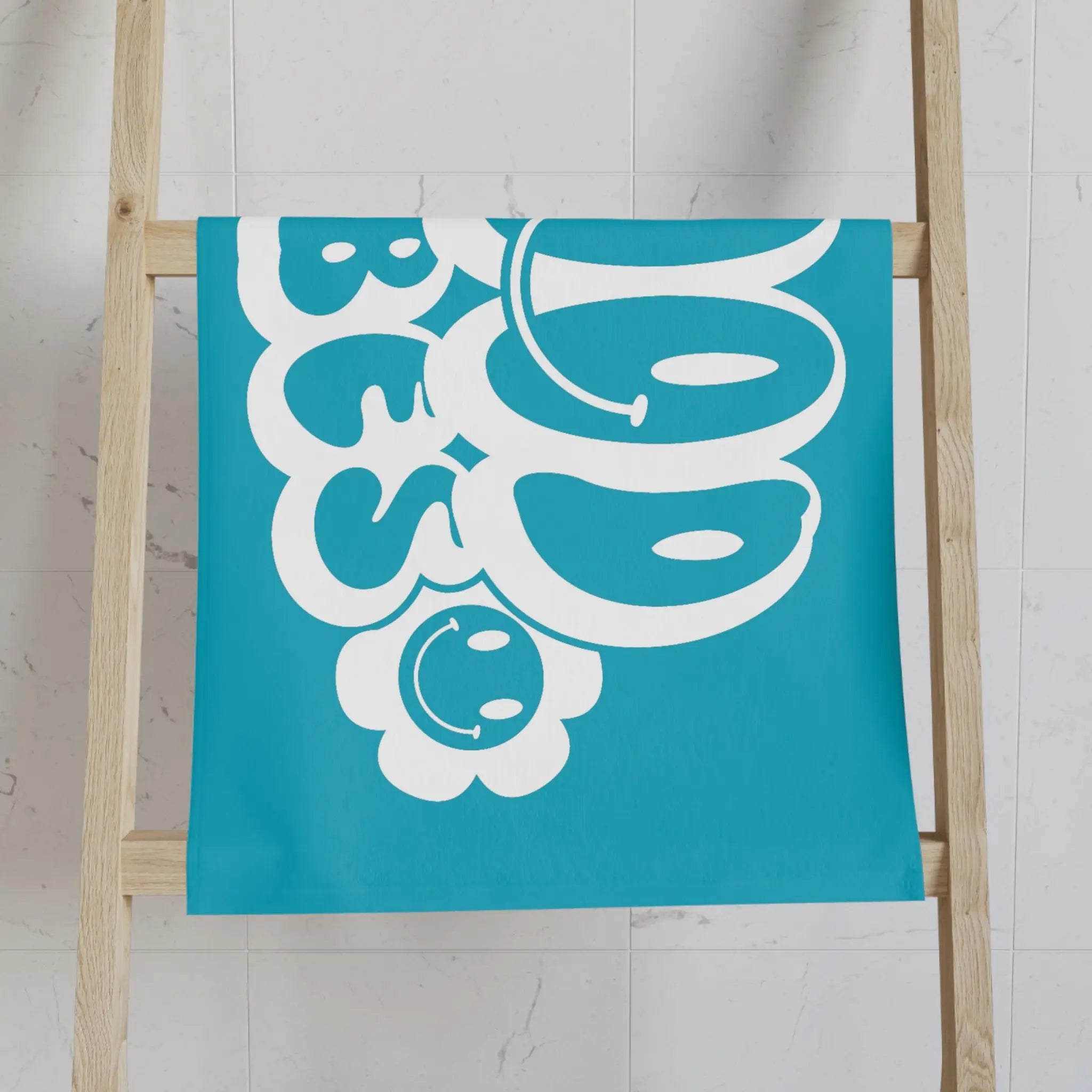 Smiley Happy Face Good Vibes Teal | Mix & Match Classic Fun-Flirty Lovers’ Towels