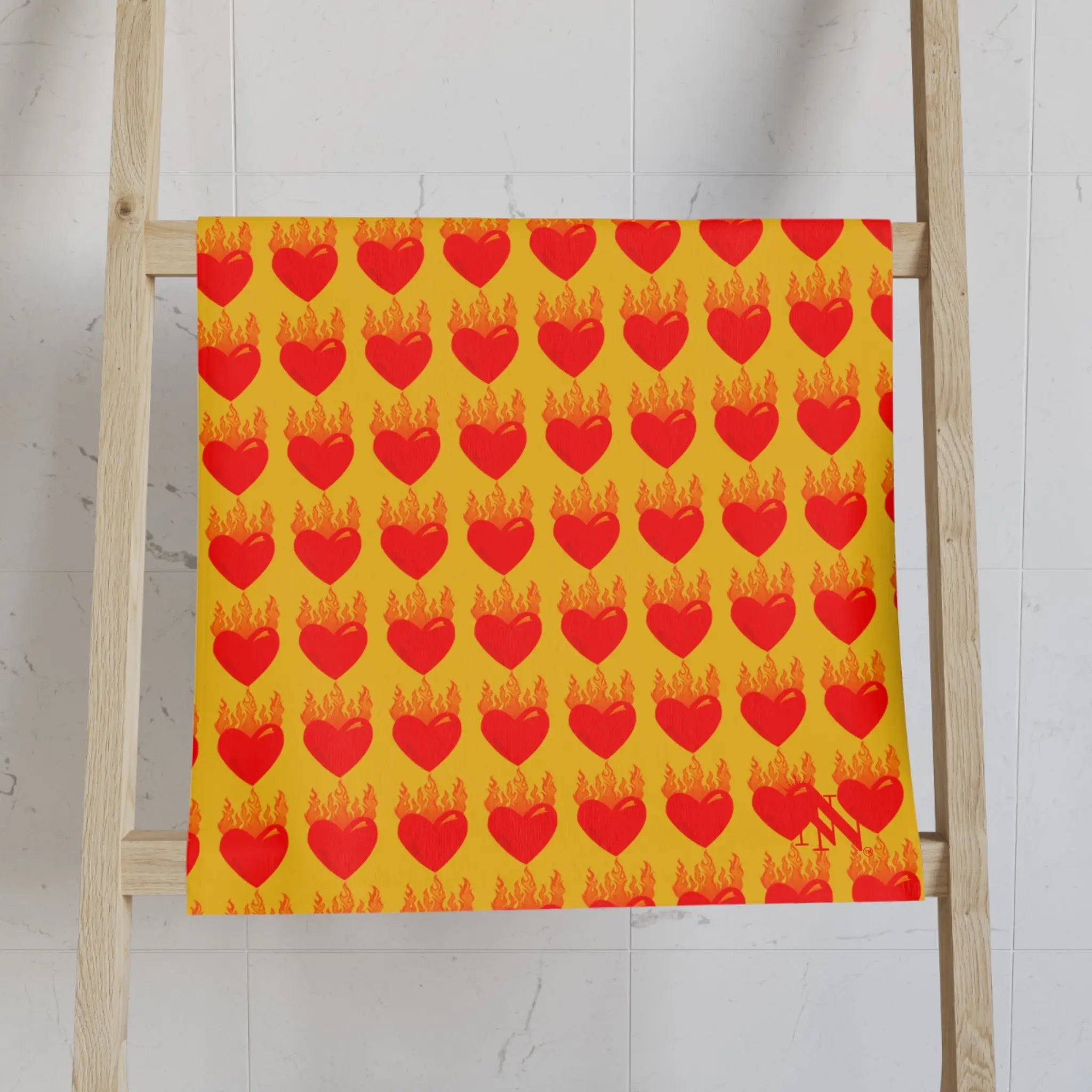 Red Flaming Heart Yellow Print Cum Towel