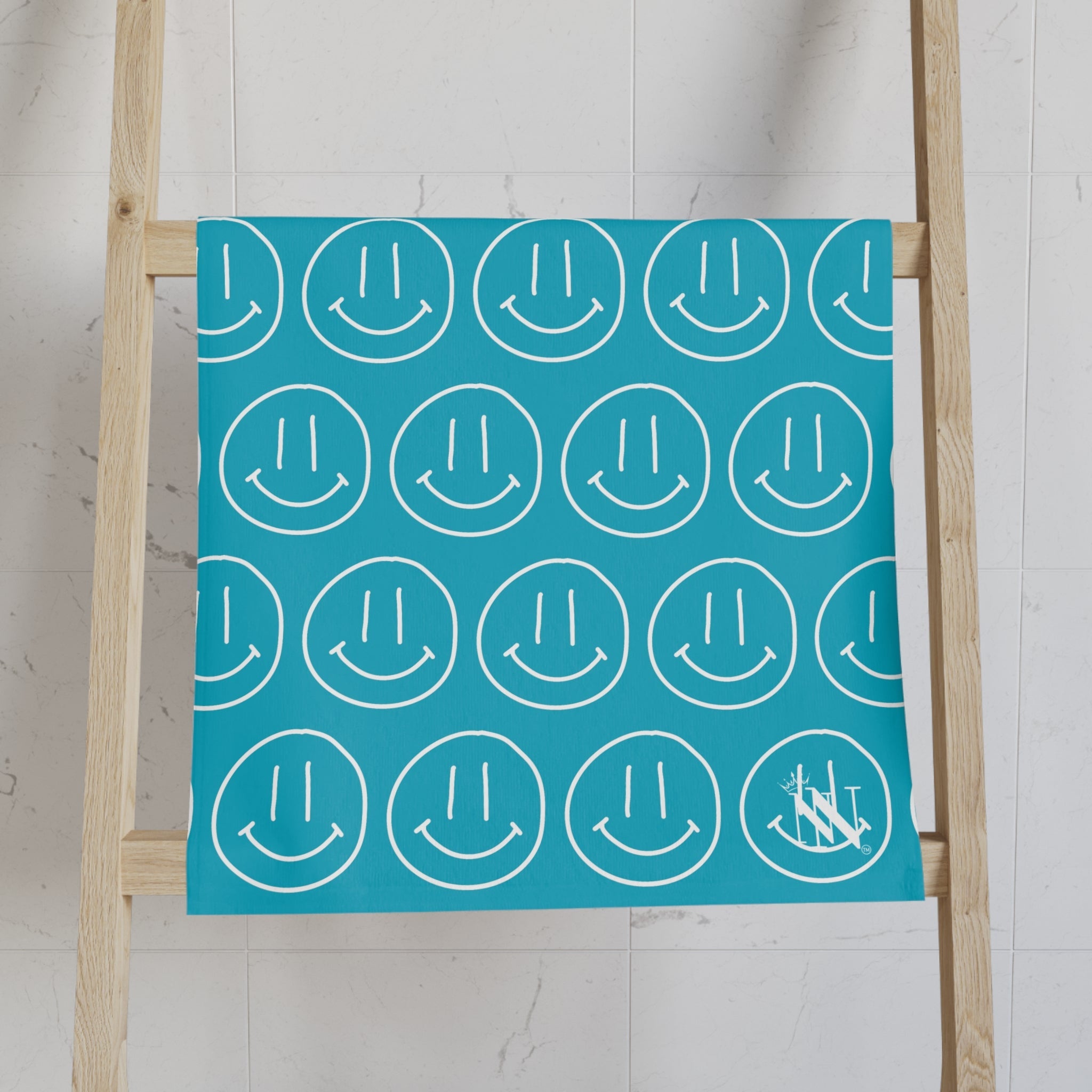 Happy Smiling Emoji Pattern Teal Cum Towel
