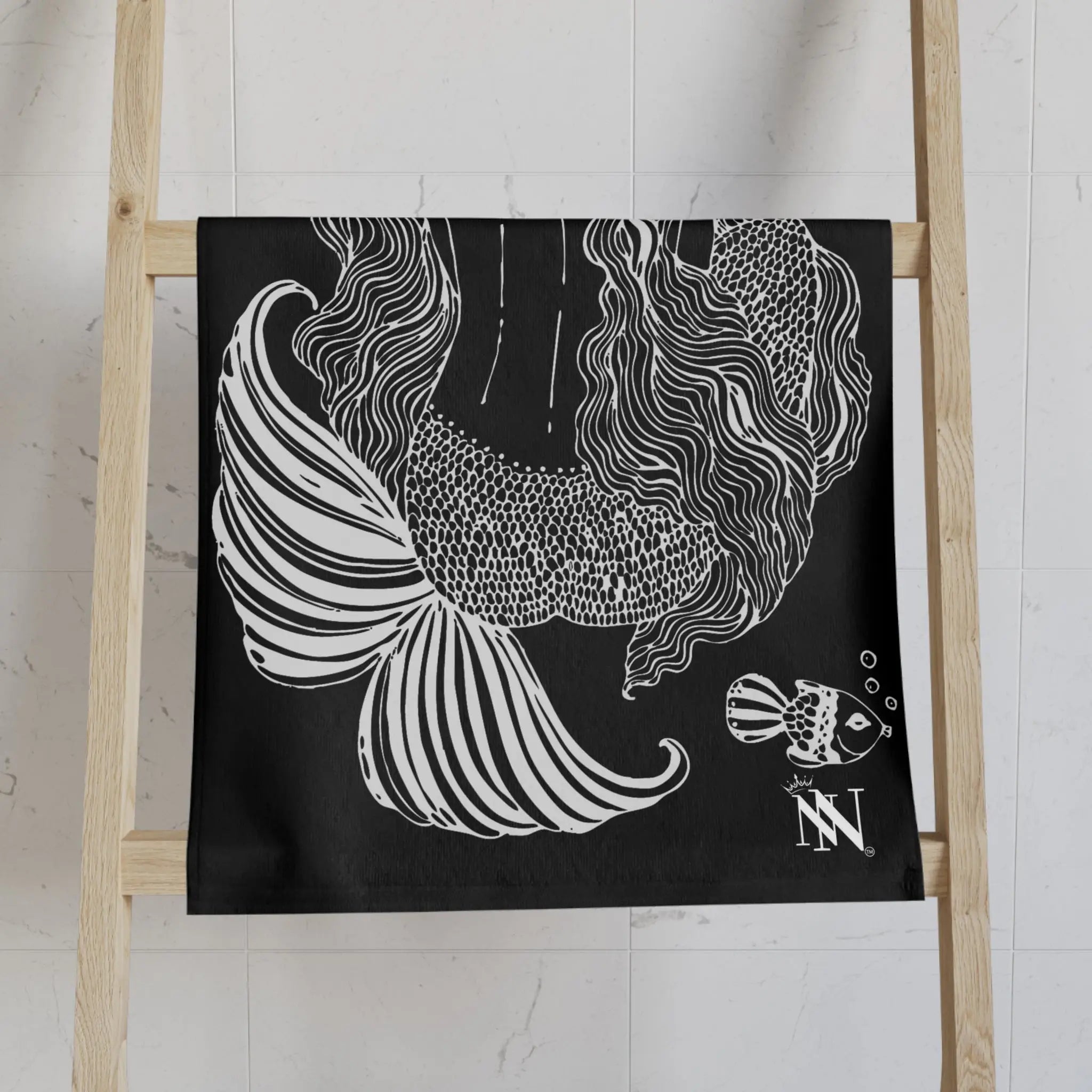 Mermaid Sitting Her Back Turned Black Cum Towel