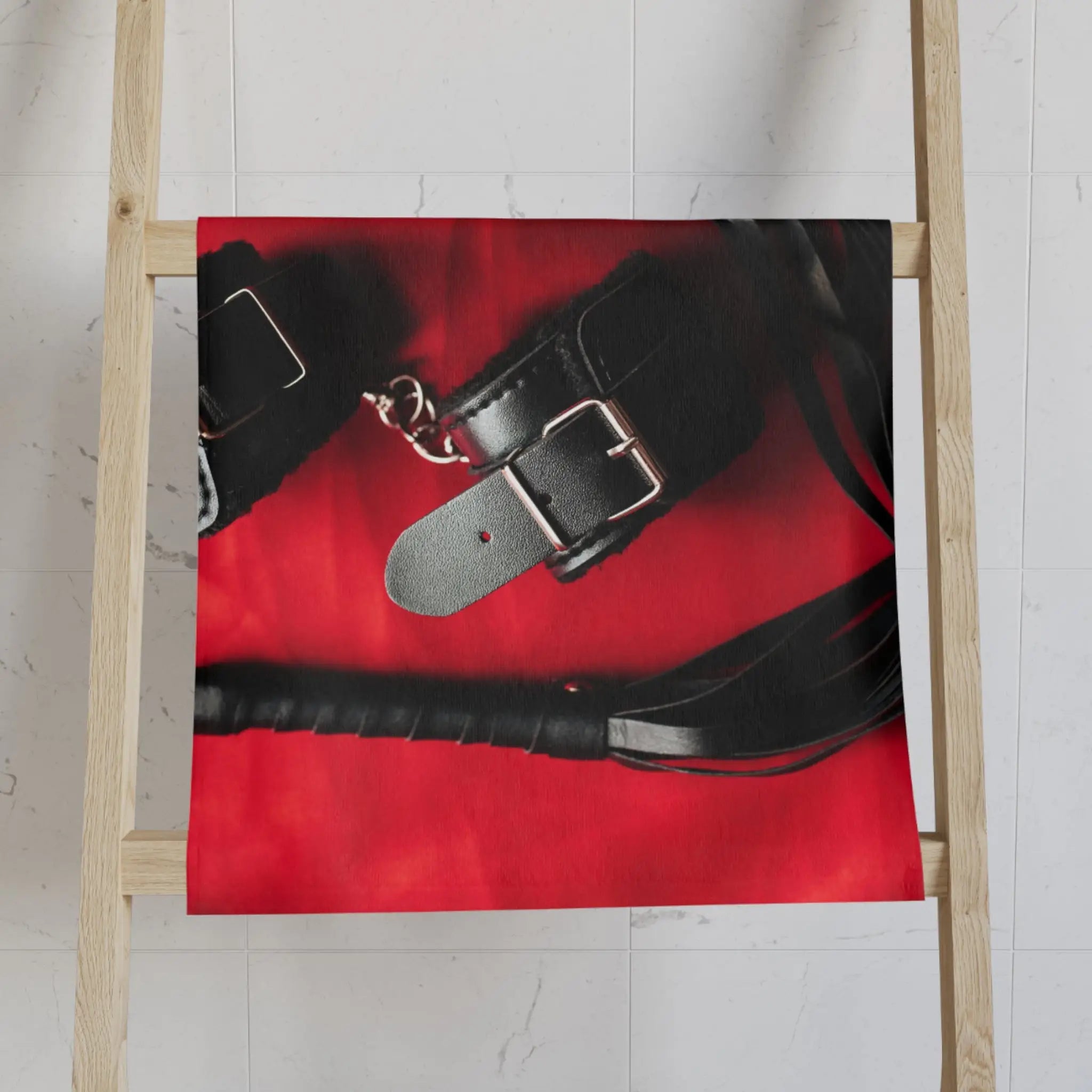 Leather Handcuffs & Whip Fetish Cum Towel