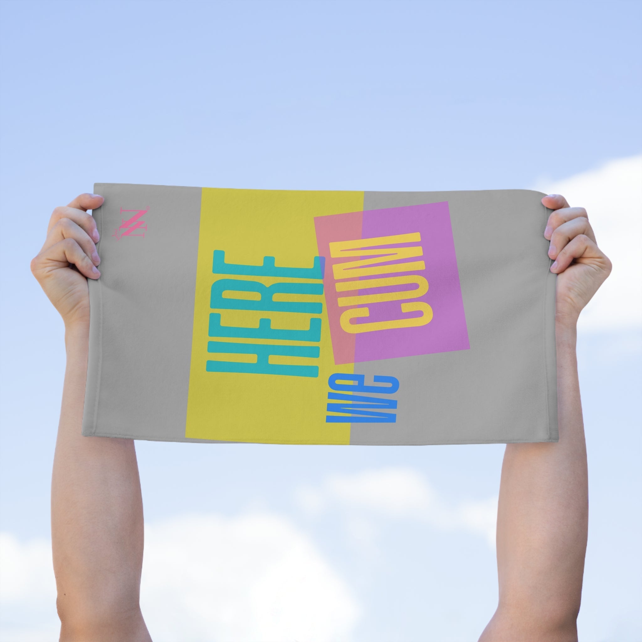 Here We Cum Light Grey | Mix & Match Soft Fun-Flirty Lovers’ Towels