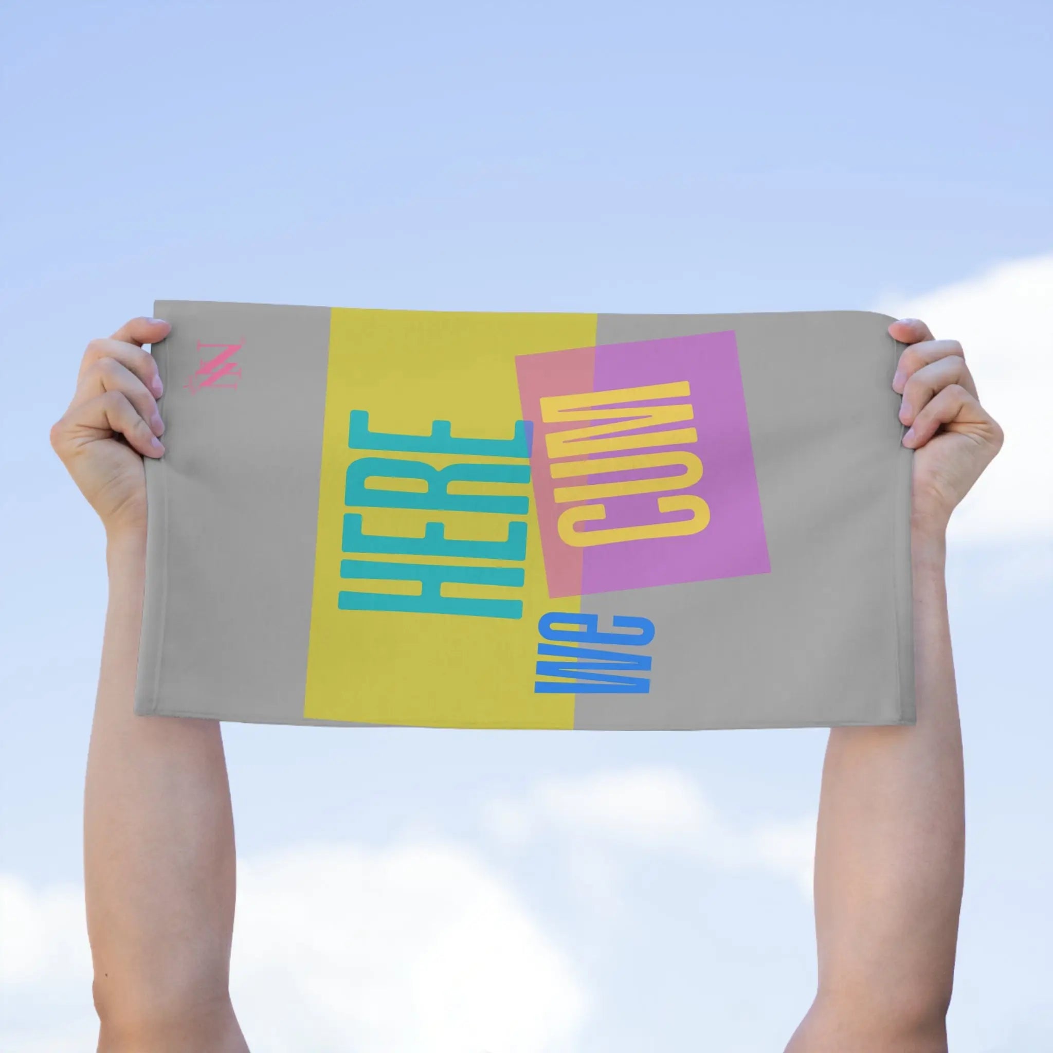 Here We Cum Light Grey | Mix & Match Soft Fun-Flirty Lovers’ Towels