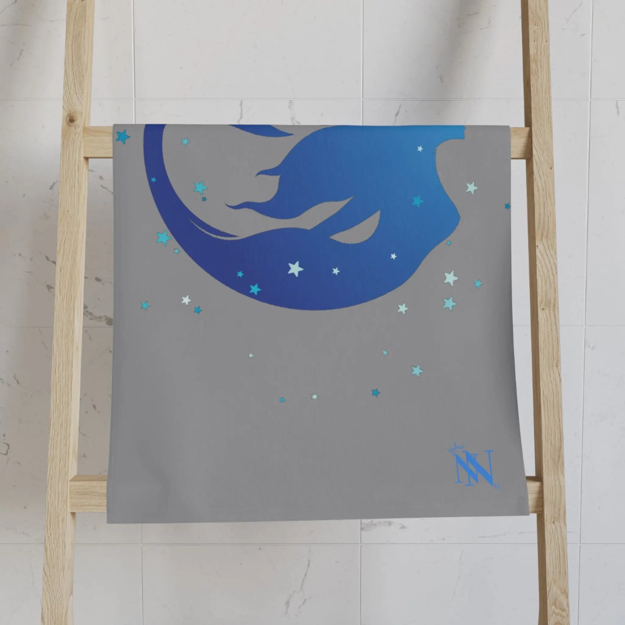 Mermaid Blue Stars Grey Cum Towel