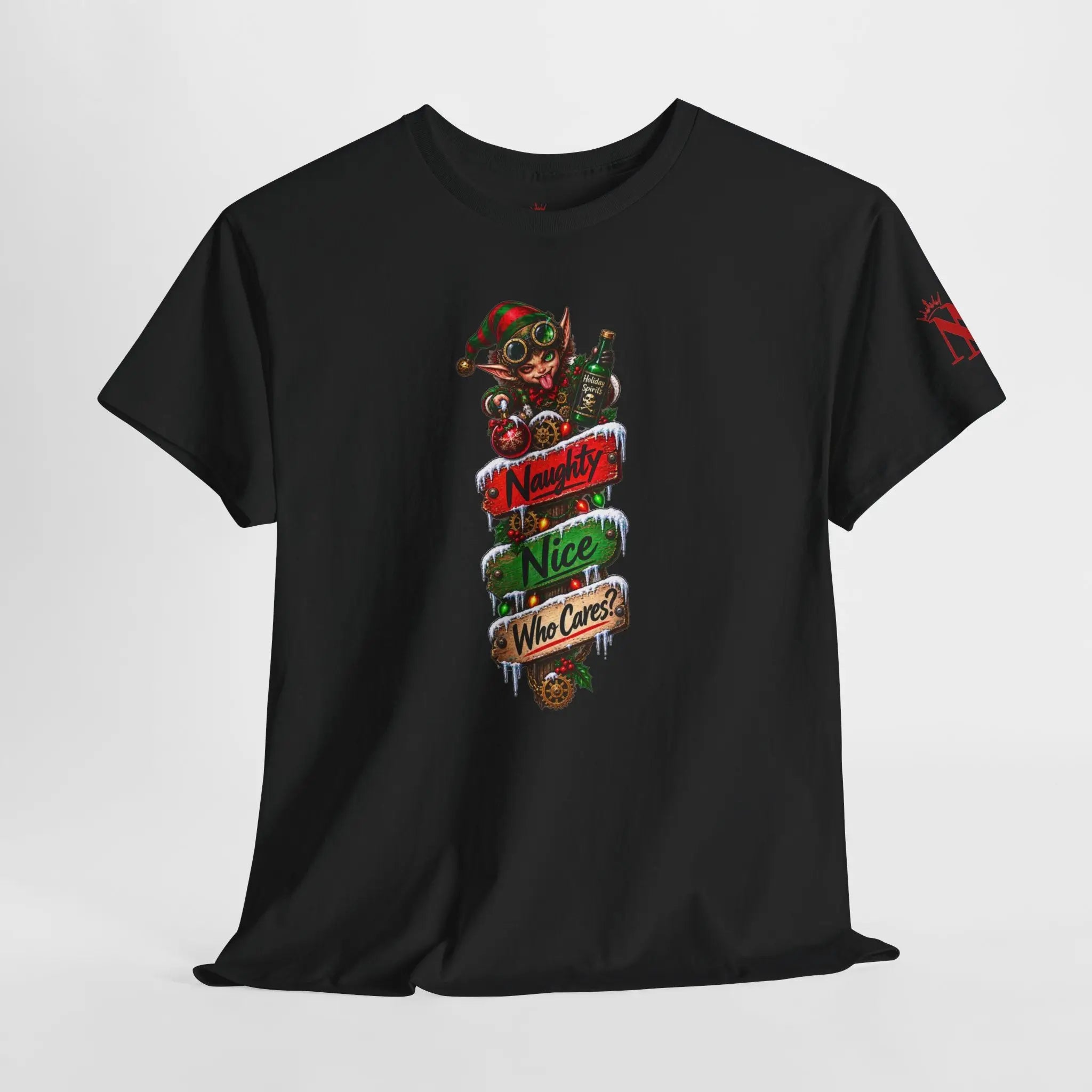 Naughty Nice Who Cares? Christmas | Nectar Napkins Fun-Flirty Lovers’ T-Shirts