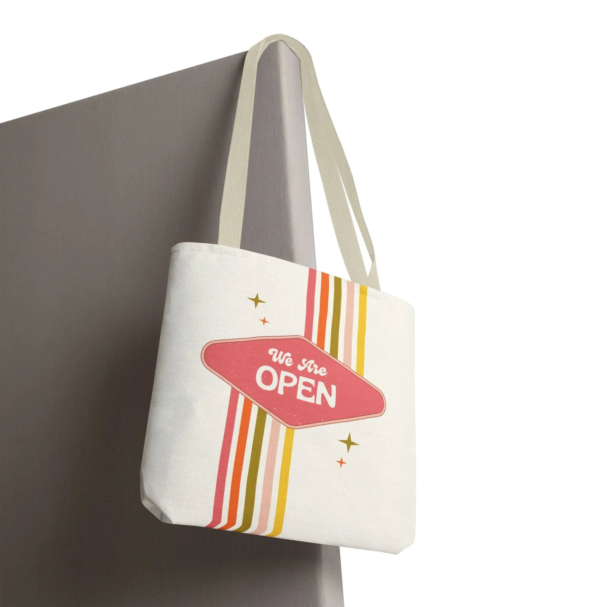 We Are Open Retro Tote Bag