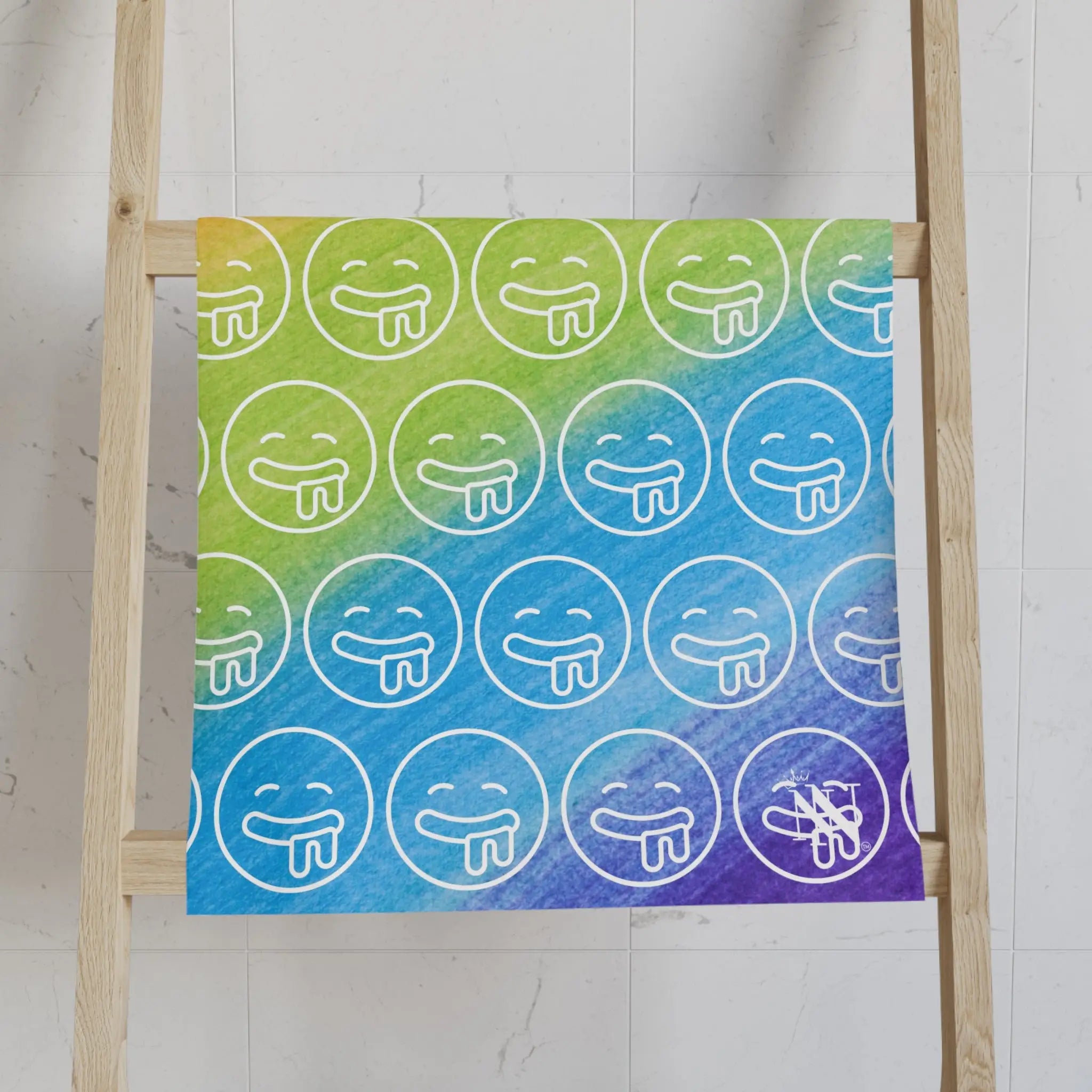 Hungry Drooling Emoji Pattern Rainbow Cum Towel