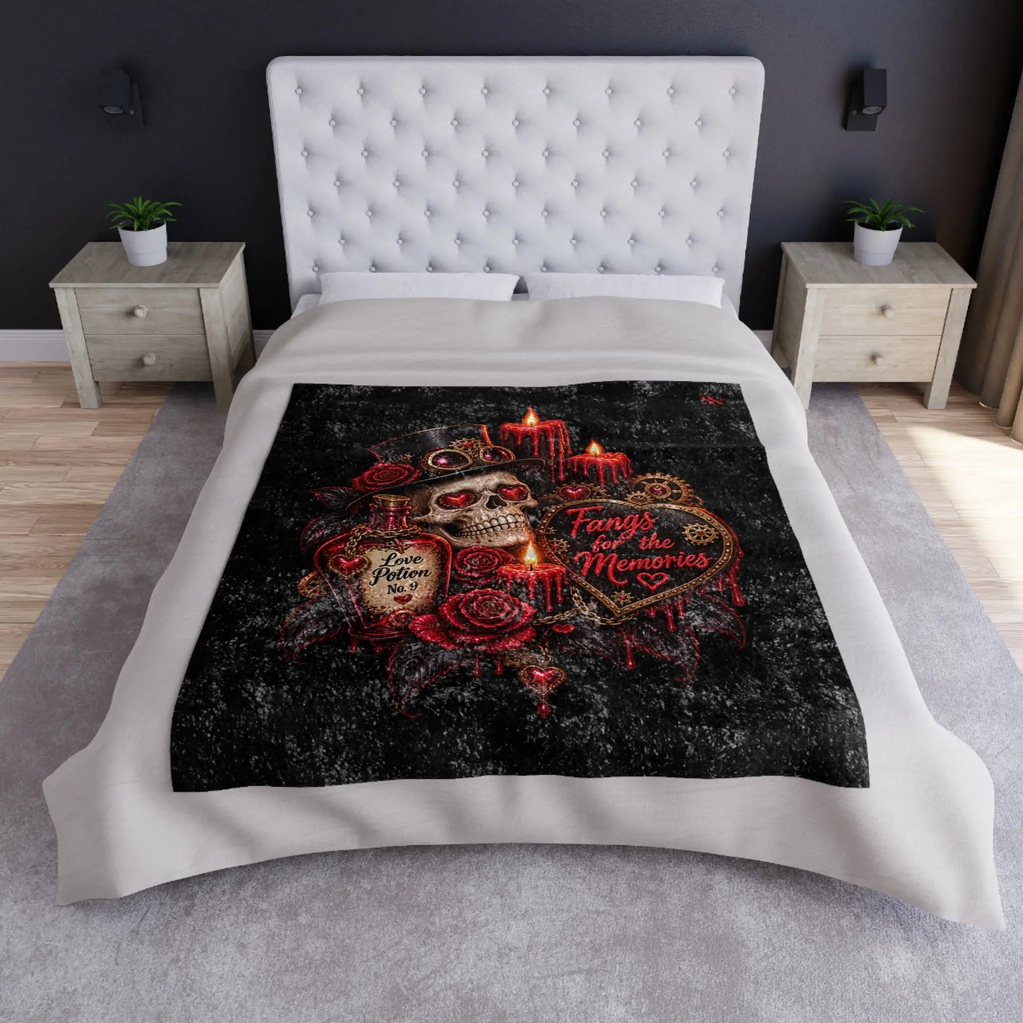 Fangs for the Memories Skull | Nectar Napkins Fun-Flirty Lovers’ Crushed Velvet Blankets