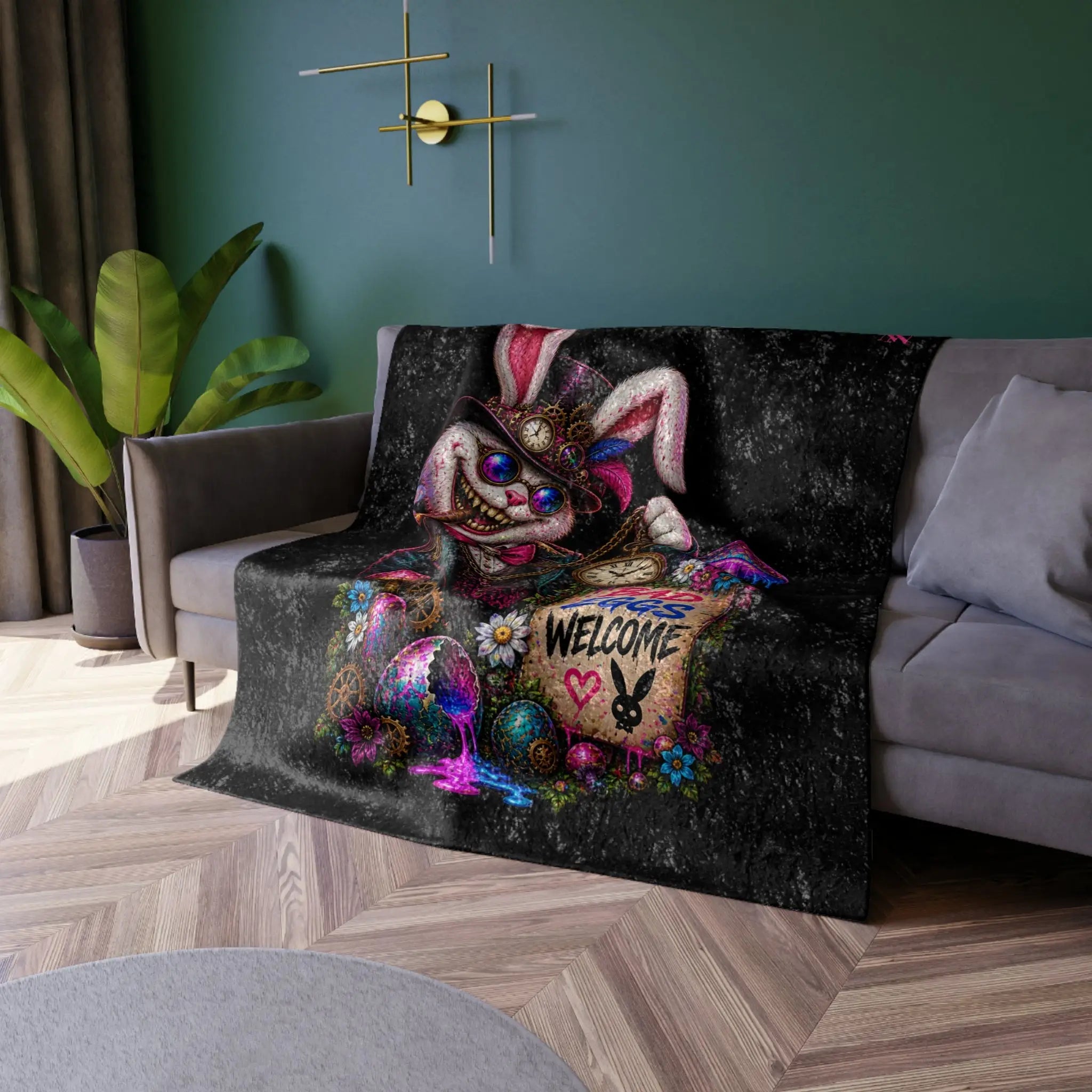 Bad Eggs Welcome Wicked Bunny Crushed Velvet Blanket