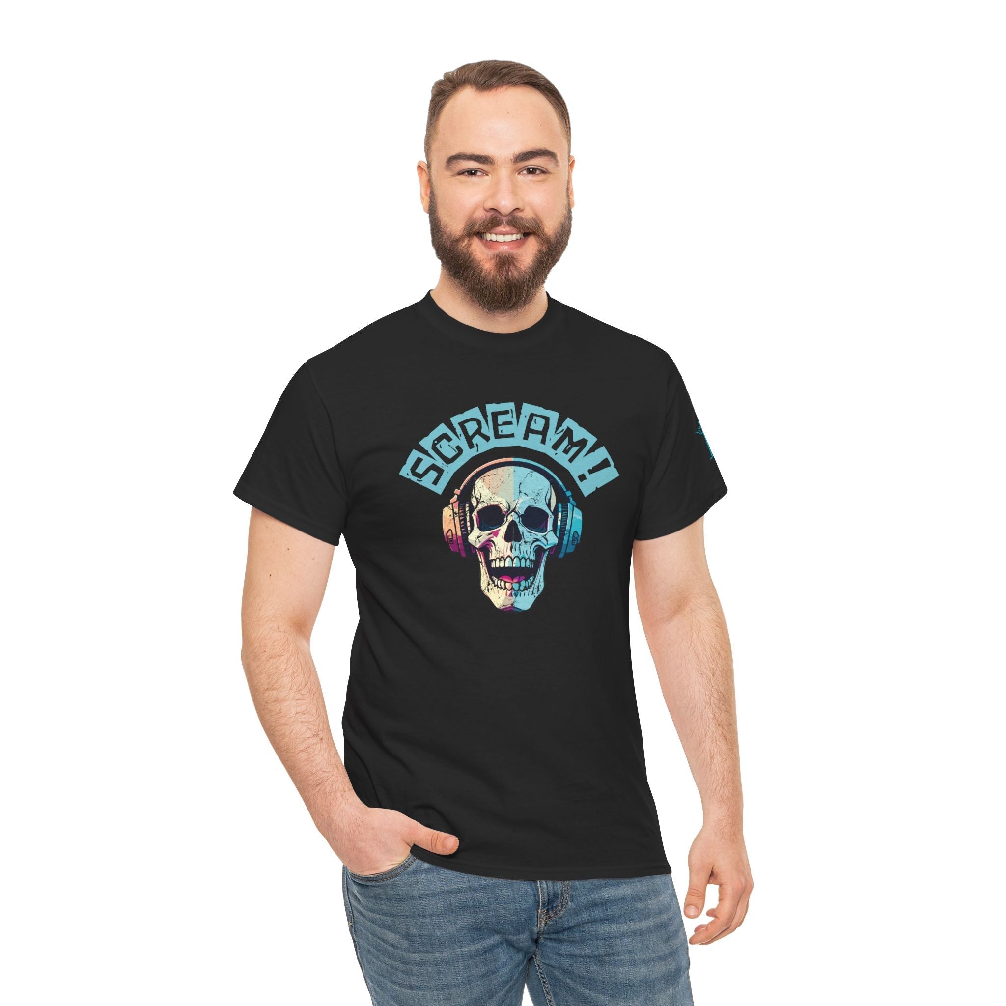 Scream! Skull Headphones | Mix & Match Cotton Unisex Fun-Flirty Lovers’ T-Shirts
