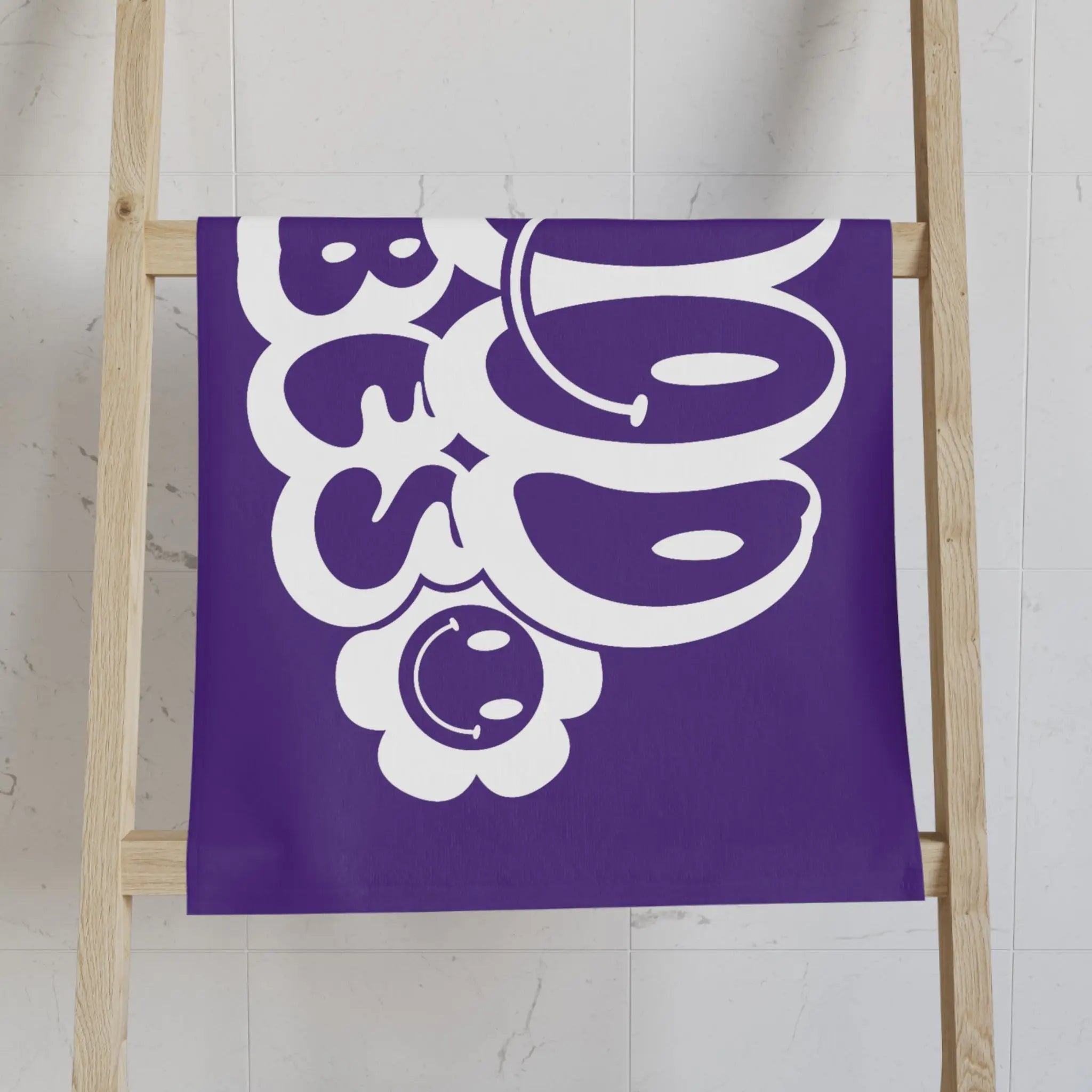 Smiley Happy Face Good Vibes Purple Cum Towel