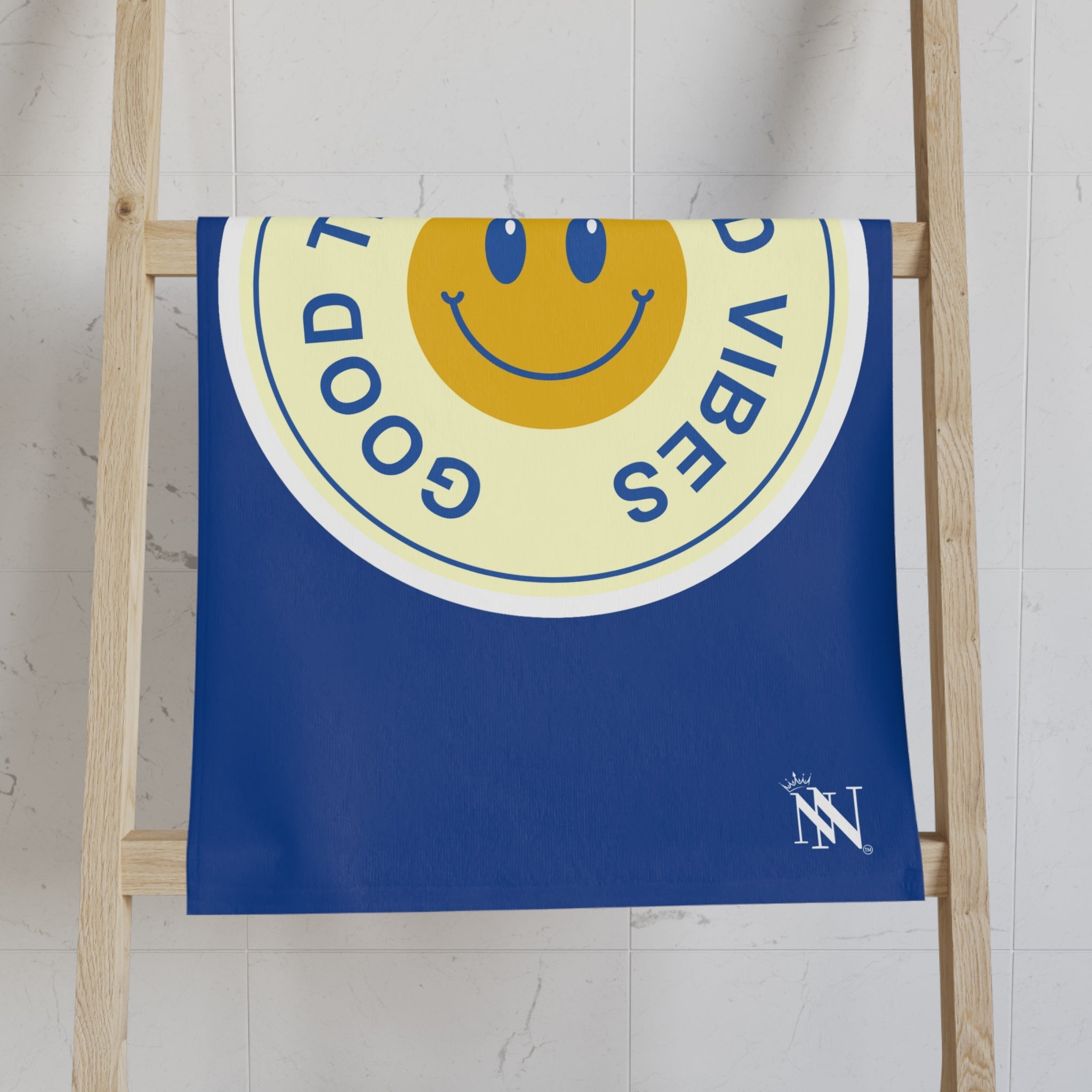 Good Times Good Vibes Happy Face Blue Cum Towel