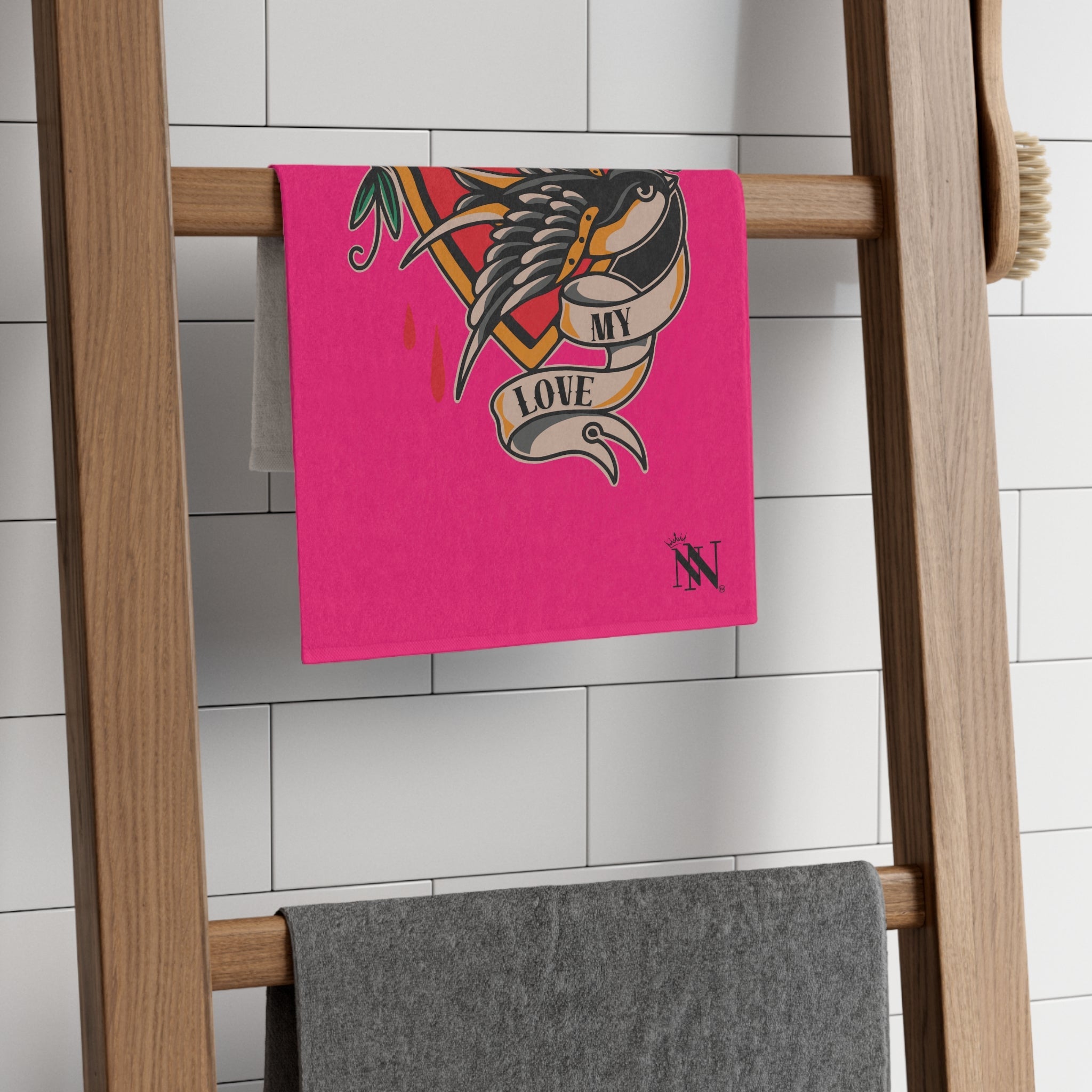 My Love Traditional Tattoo Pink | Mix & Match Soft Fun-Flirty Lovers’ Towels