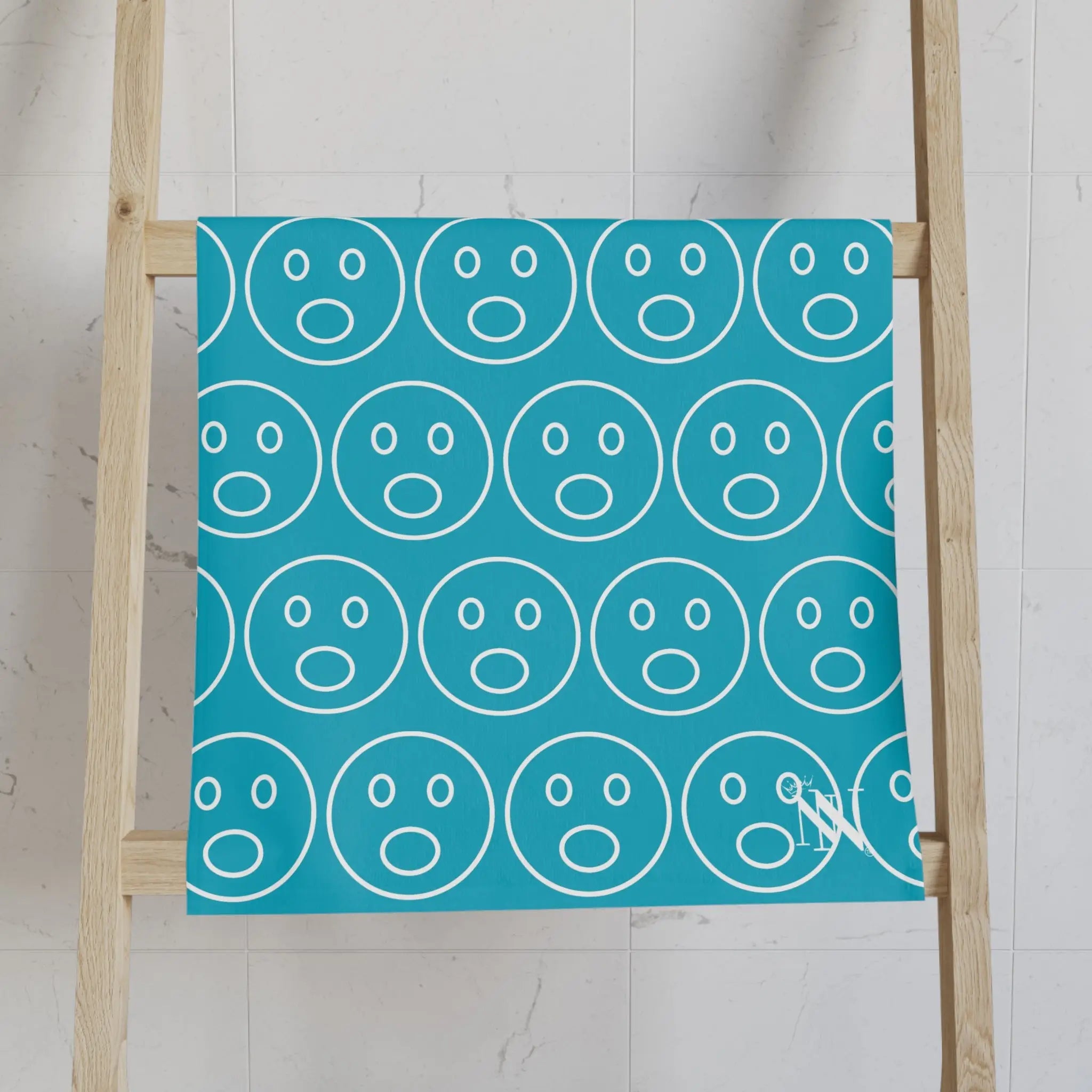 Surprised Emoji Pattern Teal Cum Towel
