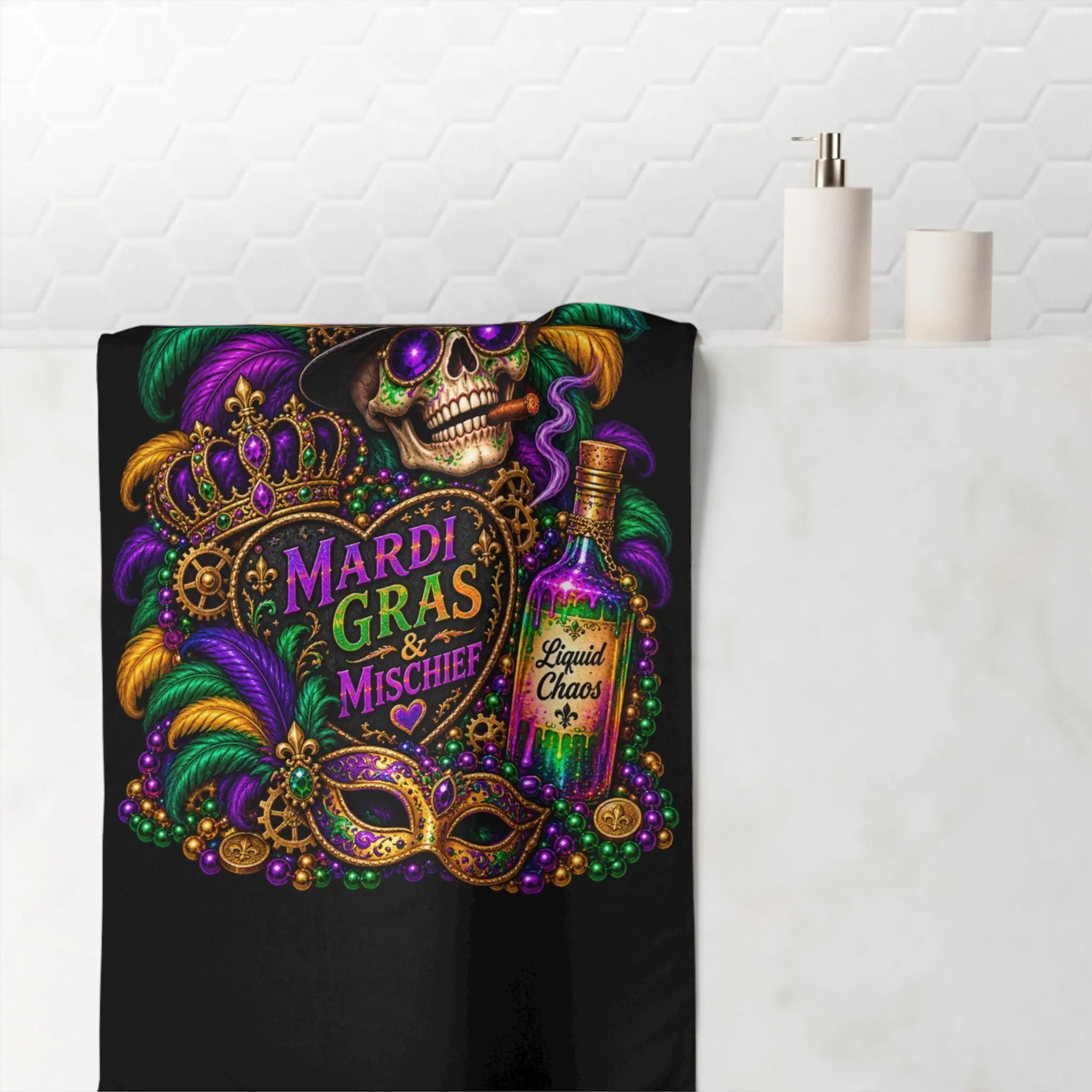 Mardi Gras & Mischief Skull XL Sex Towel