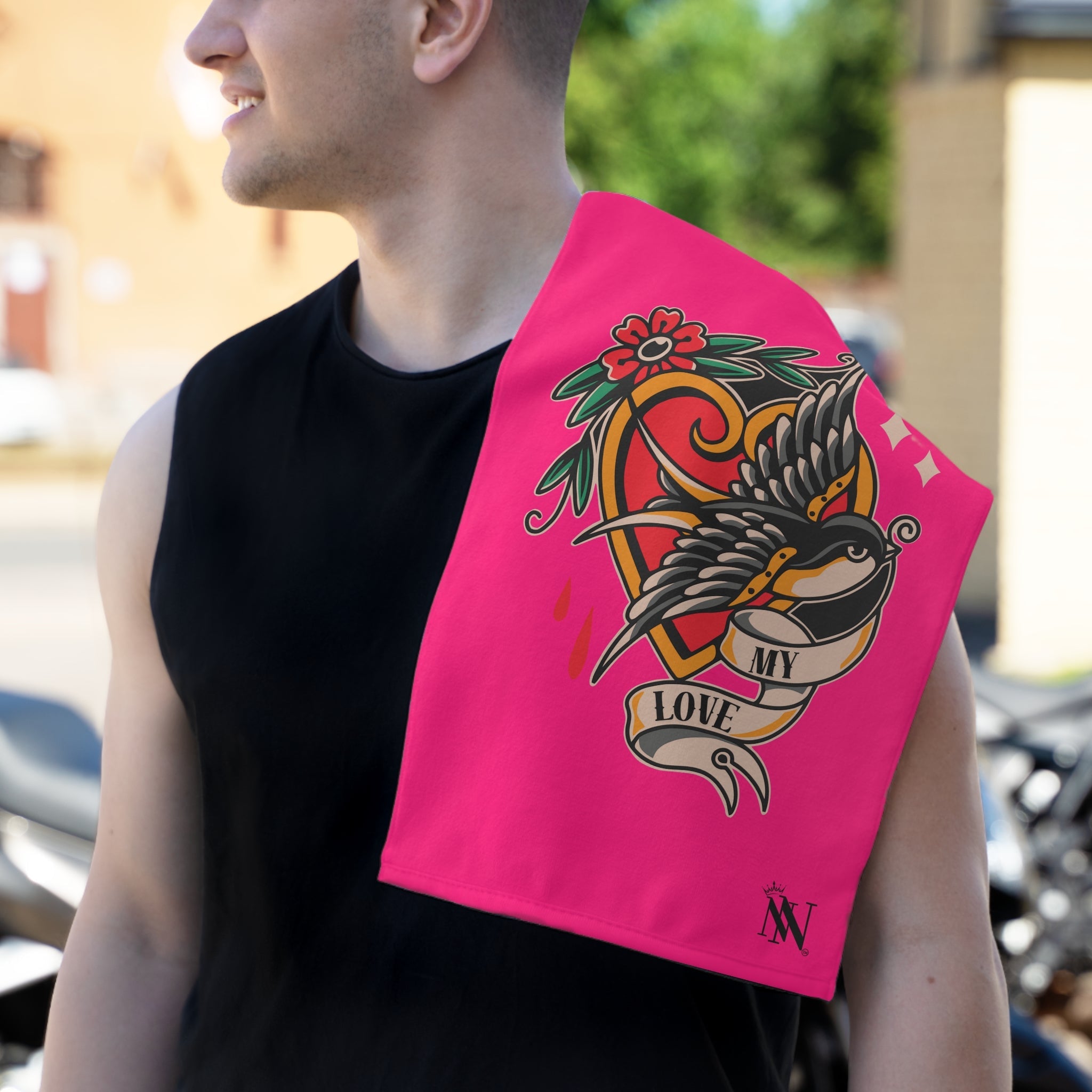 My Love Traditional Tattoo Pink | Mix & Match Soft Fun-Flirty Lovers’ Towels