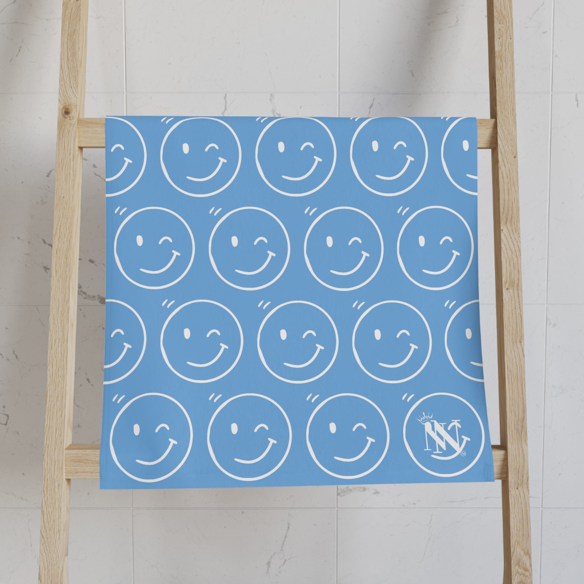 Wink Emoji Pattern Light Blue Cum Towel