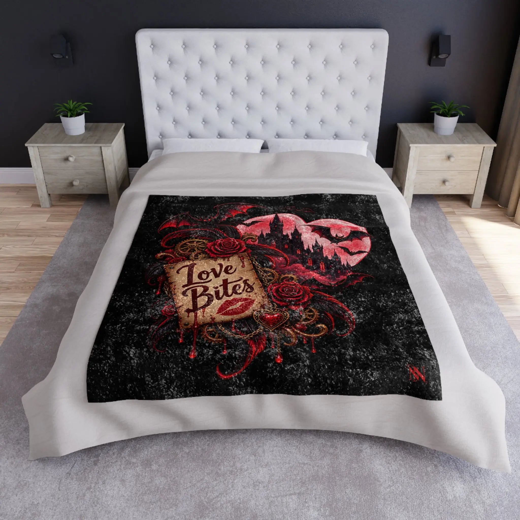 Love Bites Moon Bats Crushed Velvet Blanket