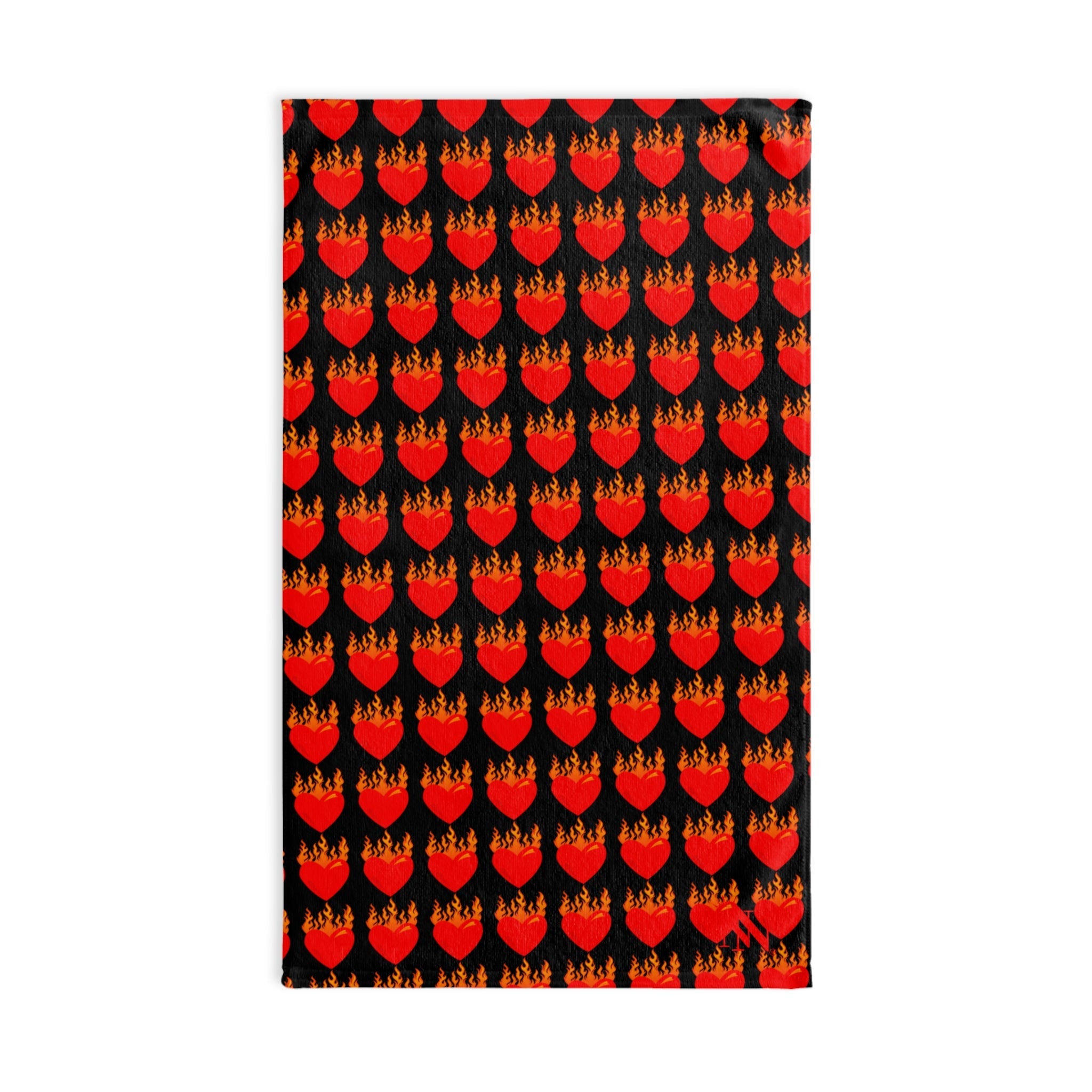 Red Flaming Heart Black Print Cum Towel