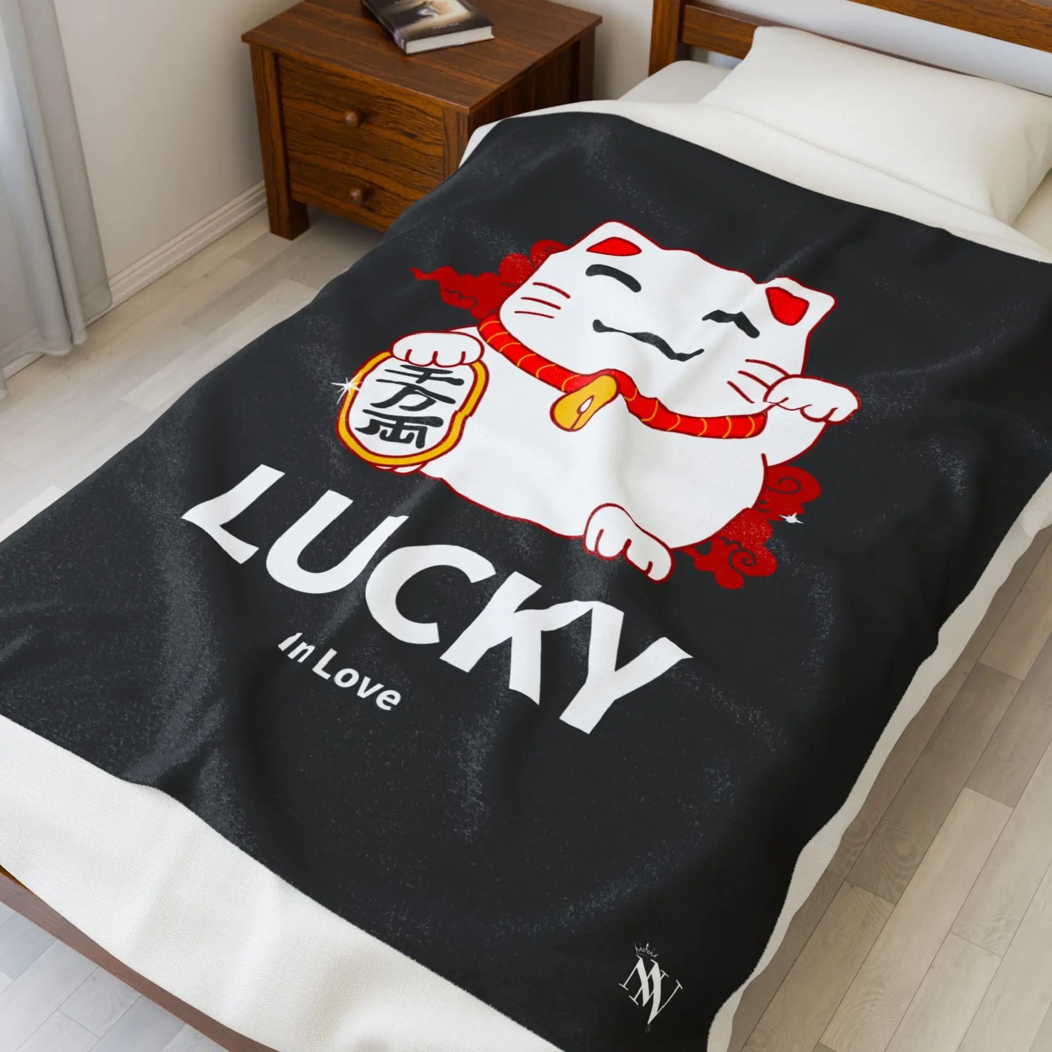 Lucky In Love Beckoning Cat Lovers’ Silky Soft Blanket
