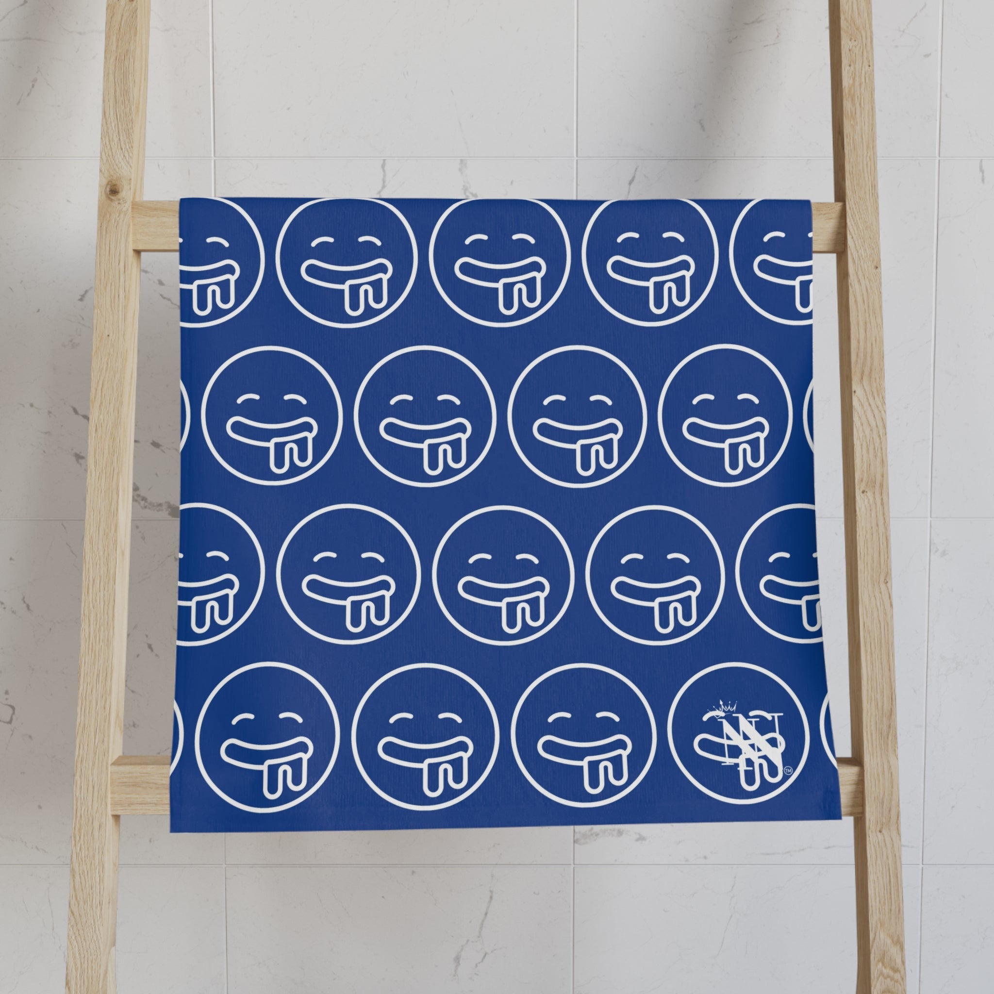 Hungry Drooling Emoji Pattern Blue Cum Towel