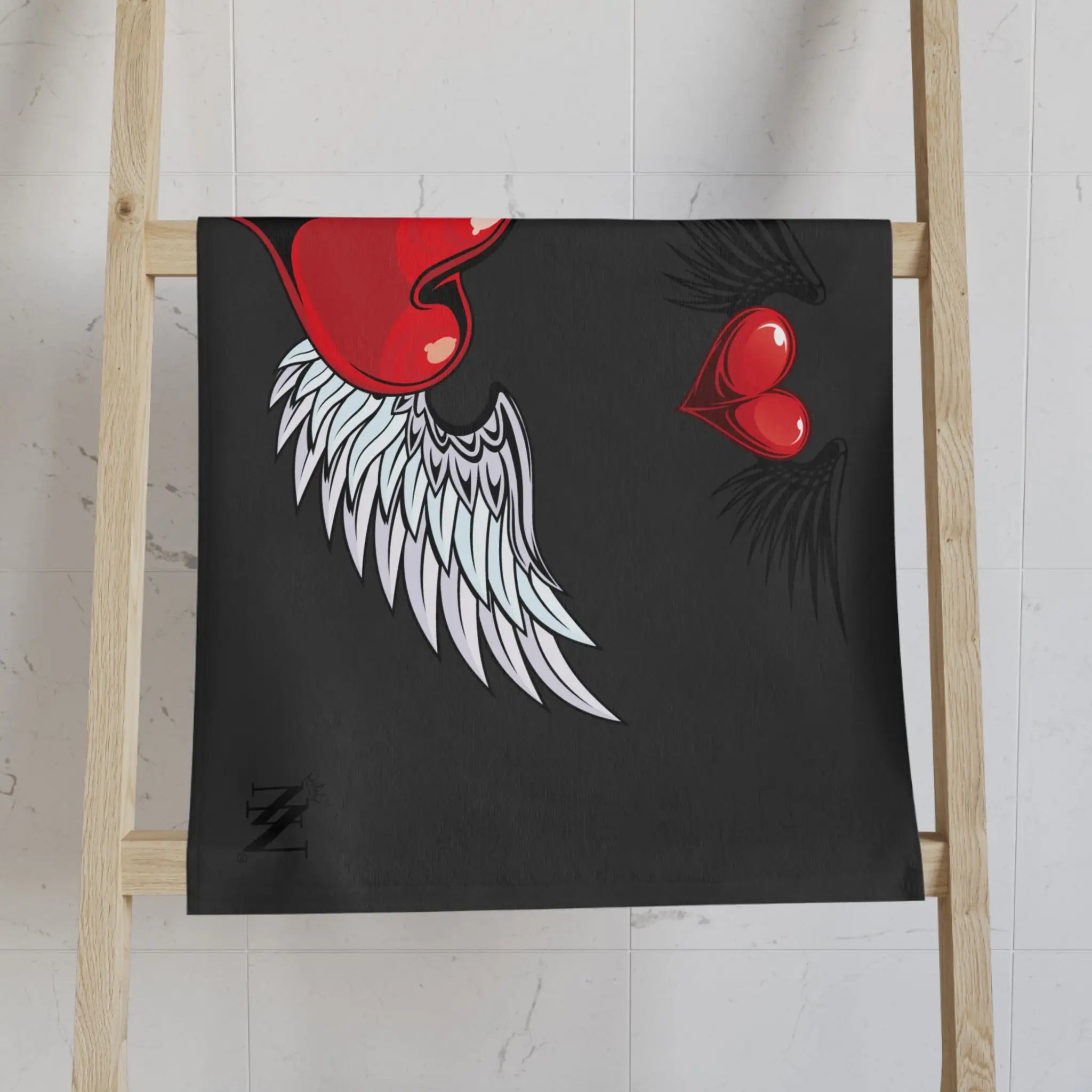 Double Hearts with Wings Dark Grey Cum Towel