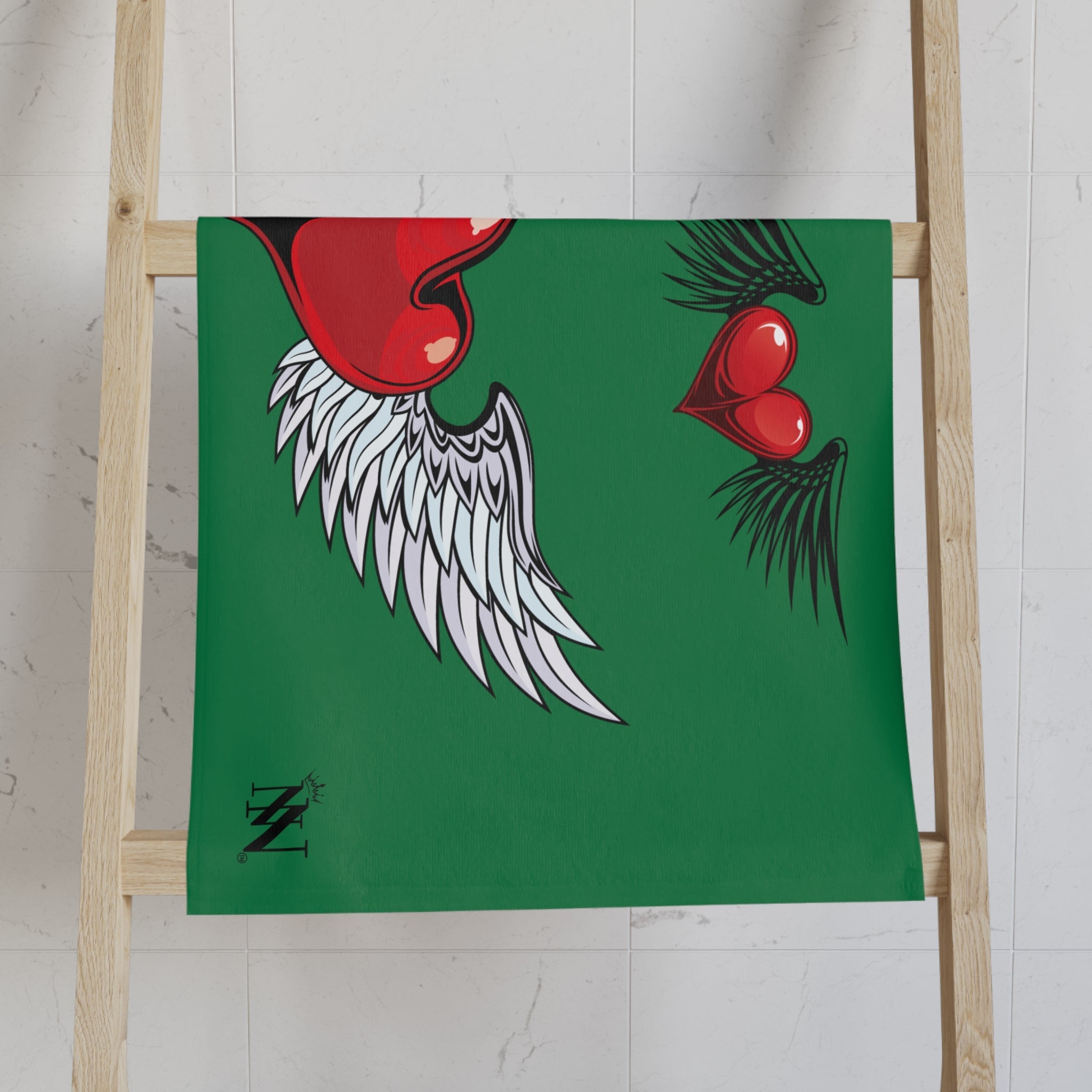 Double Hearts with Wings Green Cum Towel