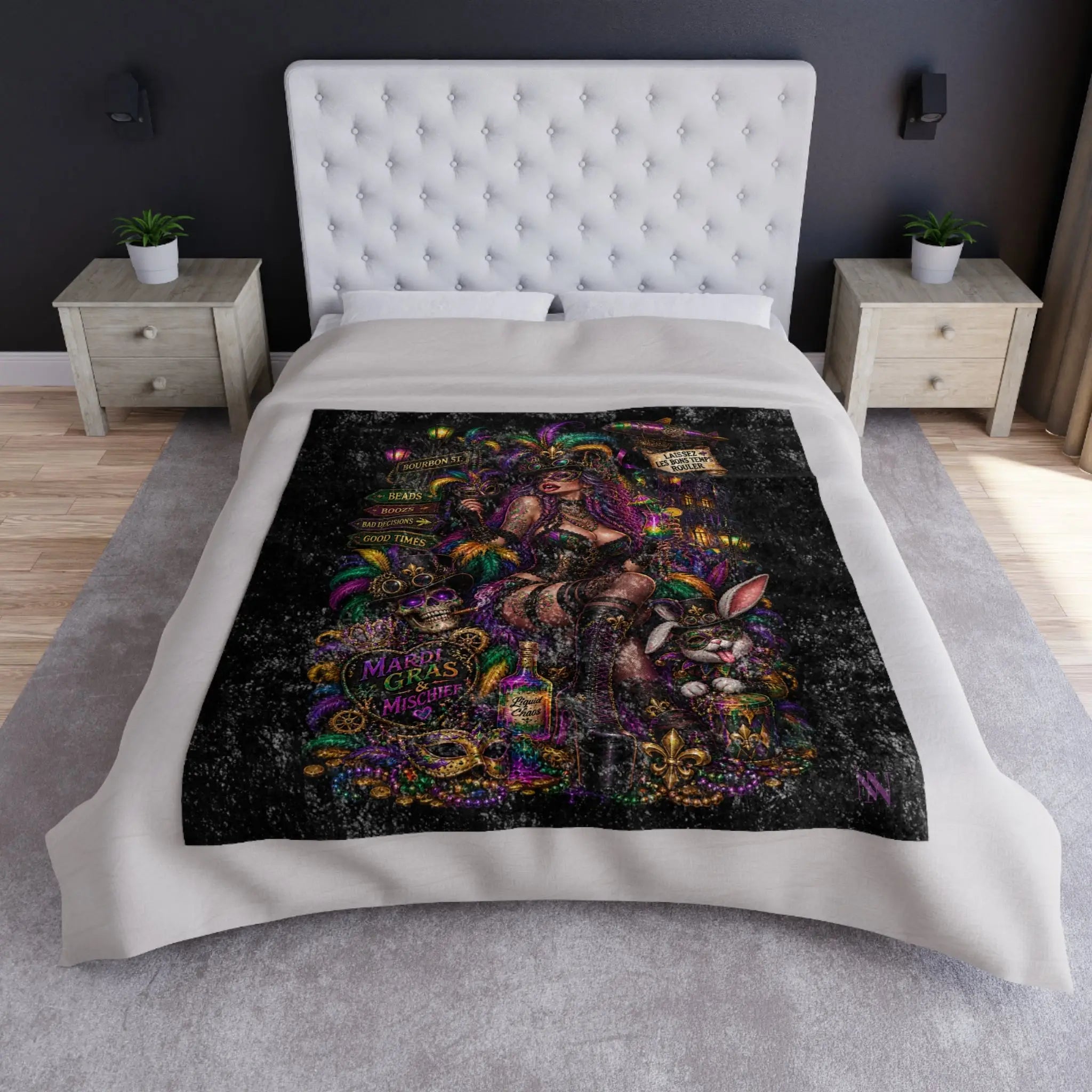 Mardi Gras Wicked Fantasy | Nectar Napkins Fun-Flirty Lovers’ Crushed Velvet Blankets