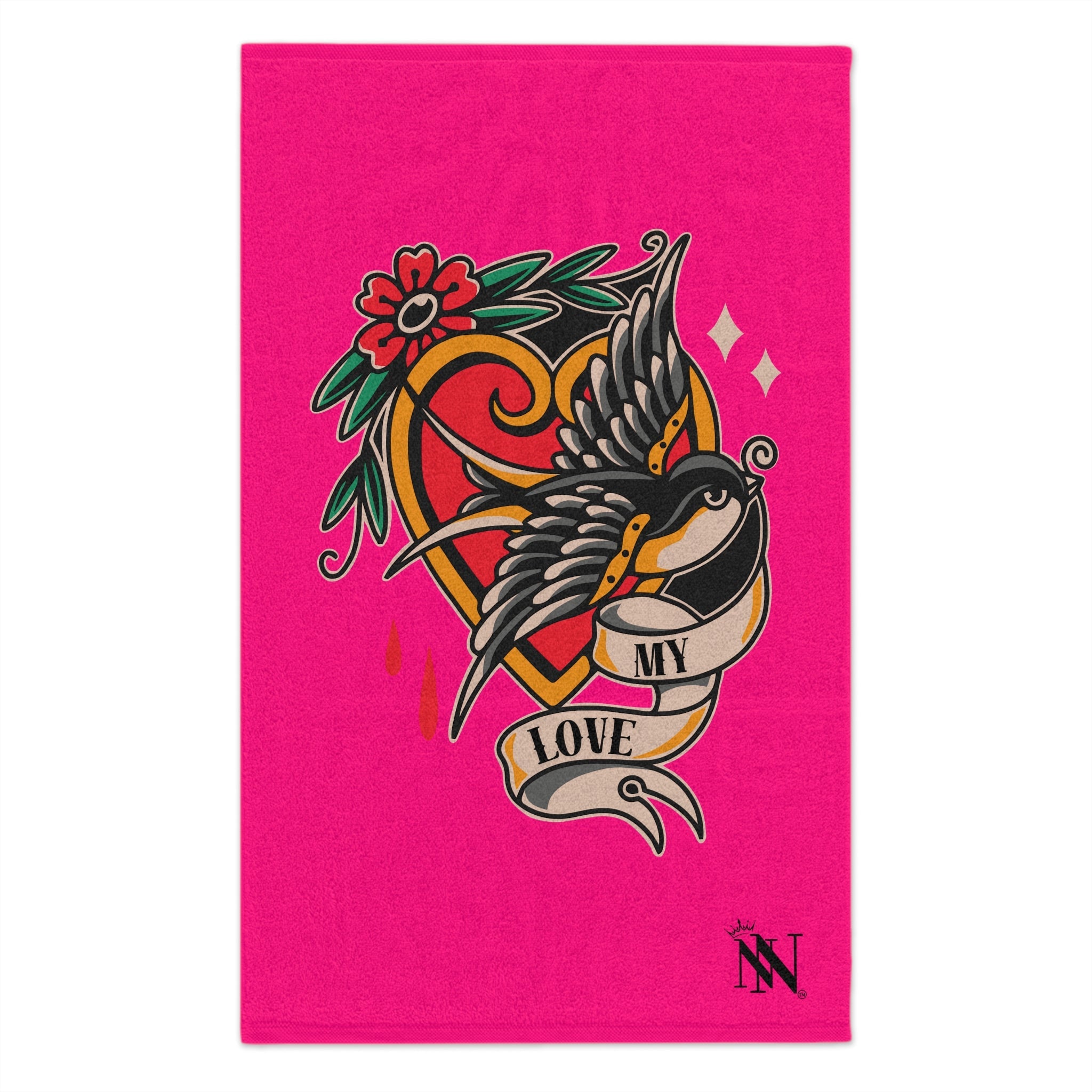 My Love Traditional Tattoo Pink | Mix & Match Soft Fun-Flirty Lovers’ Towels