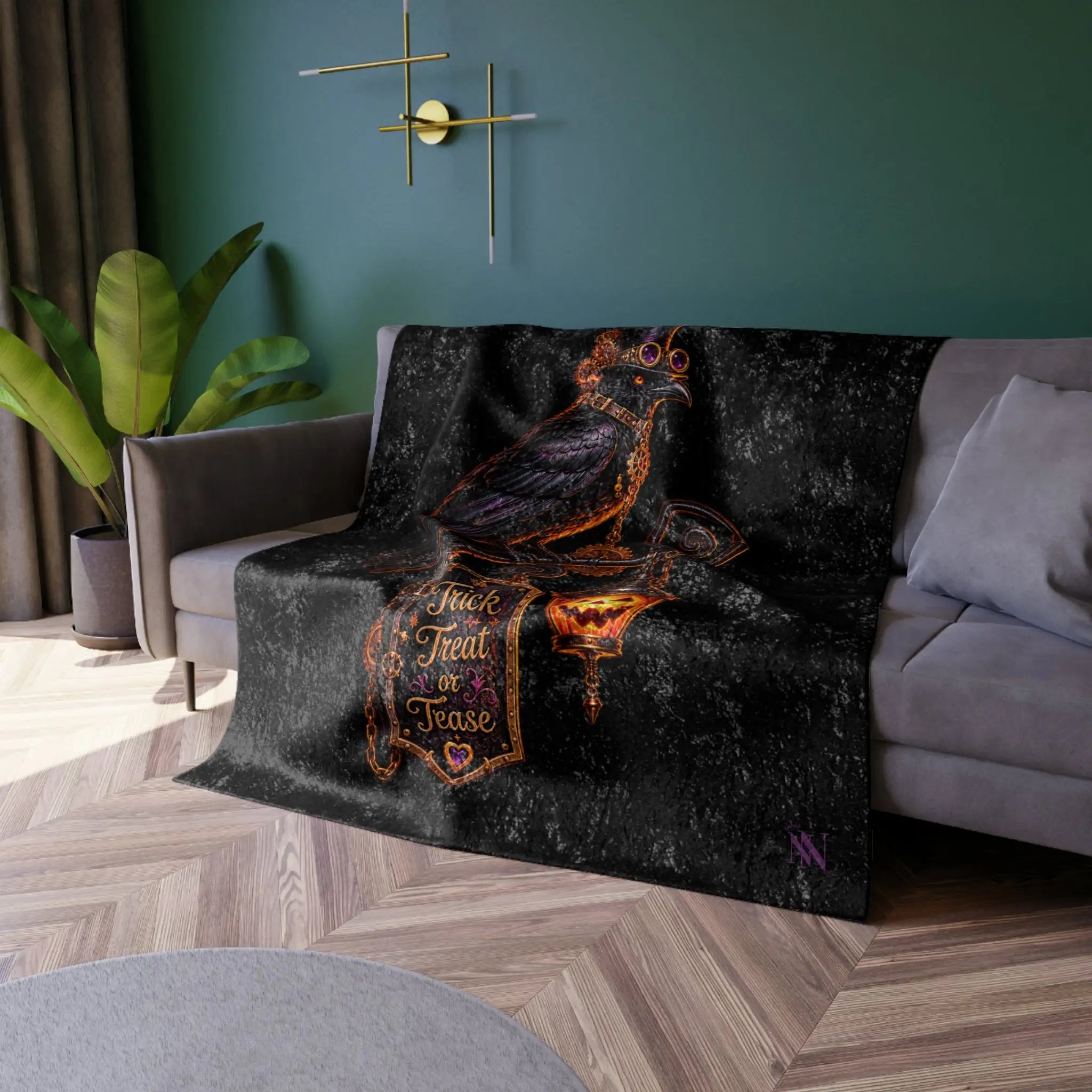 Trick Treat or Tease Crow | Nectar Napkins Fun-Flirty Loversโ Crushed Velvet Blankets