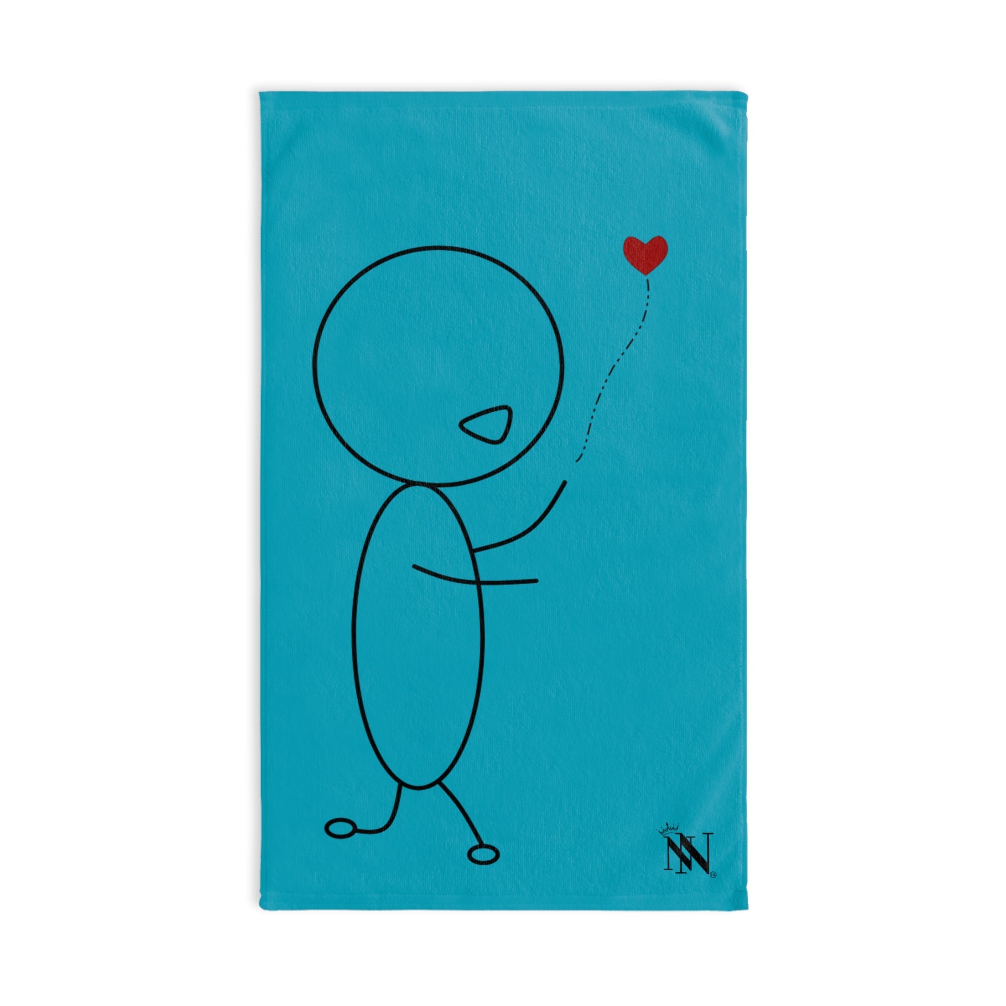 Stick Man Heart Balloon Teal Cum Towel